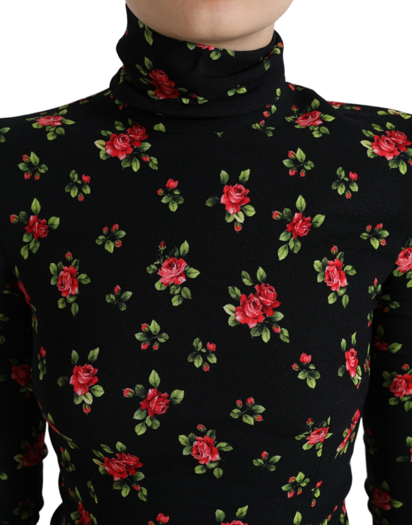 Dolce & Gabbana Black Rose Print Turtle Neck Blouse Top Dolce & Gabbana