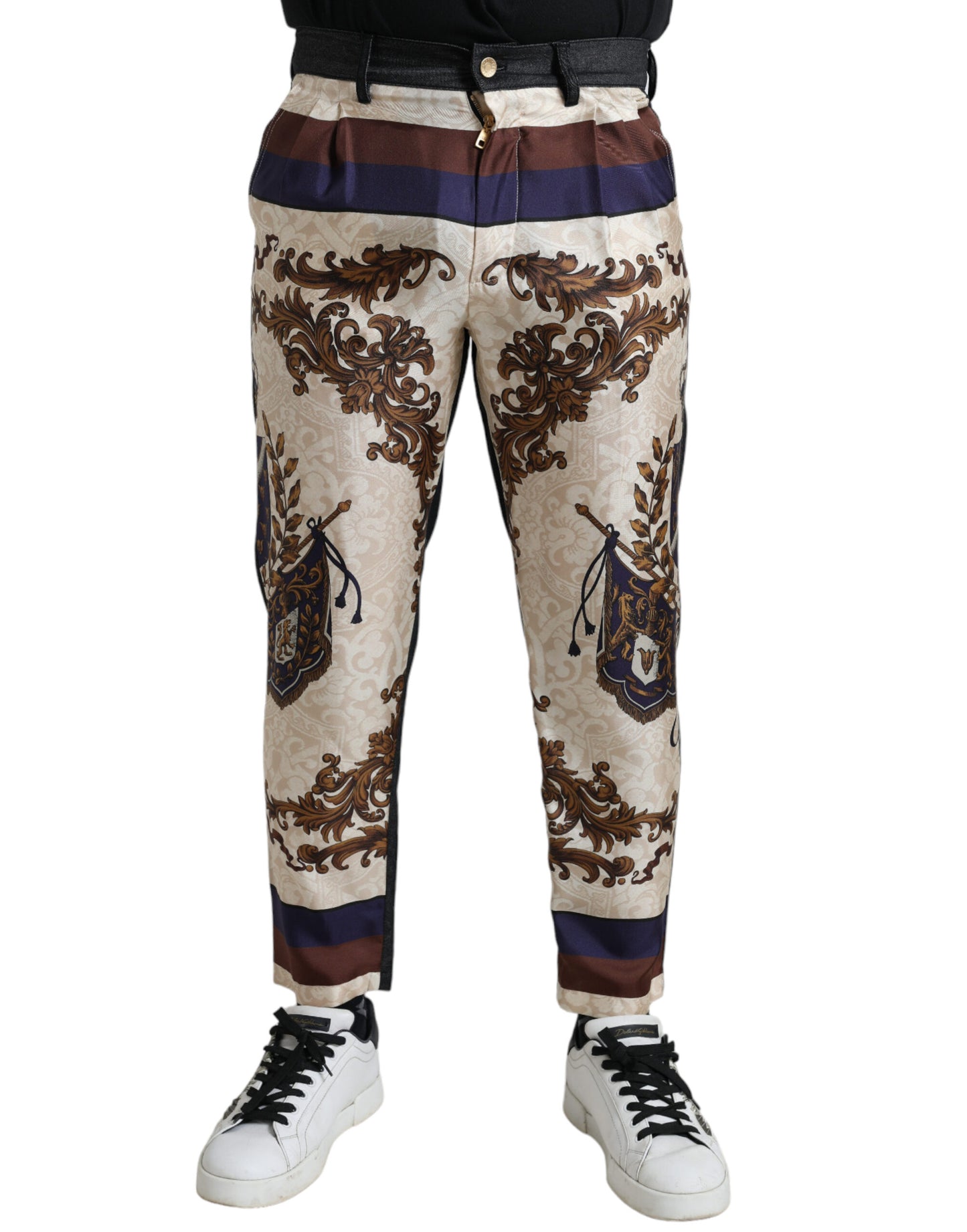 Dolce & Gabbana Multicolor Heraldic Skinny Men Pants Dolce & Gabbana