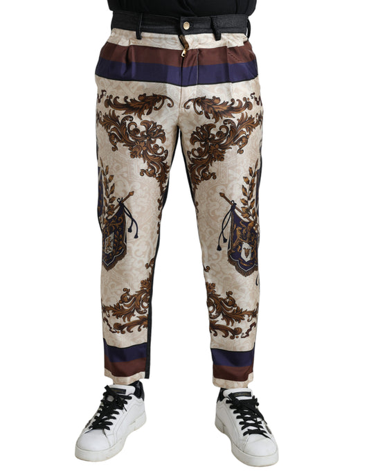 Dolce & Gabbana Multicolor Heraldic Skinny Men Pants Dolce & Gabbana