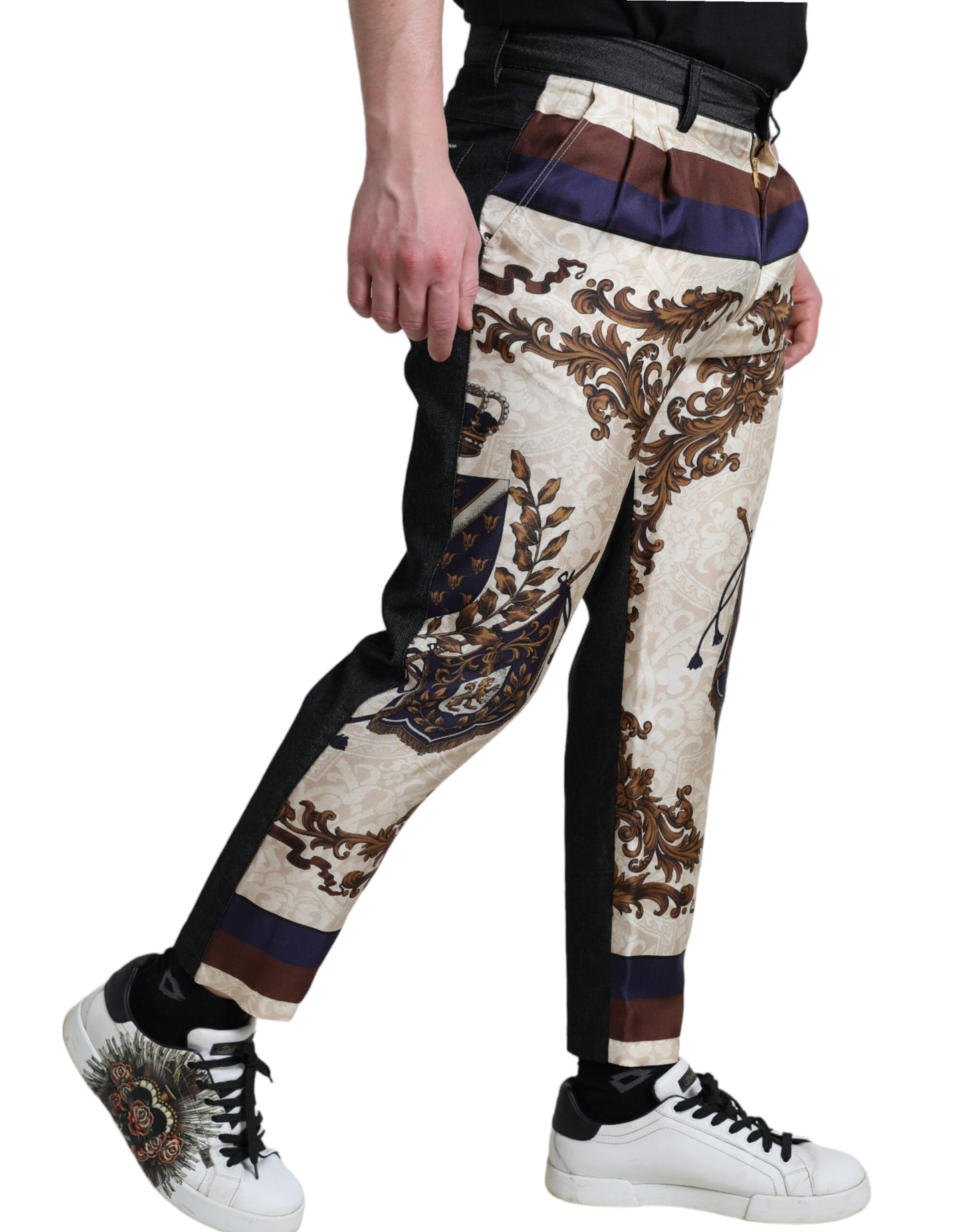 Dolce & Gabbana Multicolor Heraldic Skinny Men Pants Dolce & Gabbana