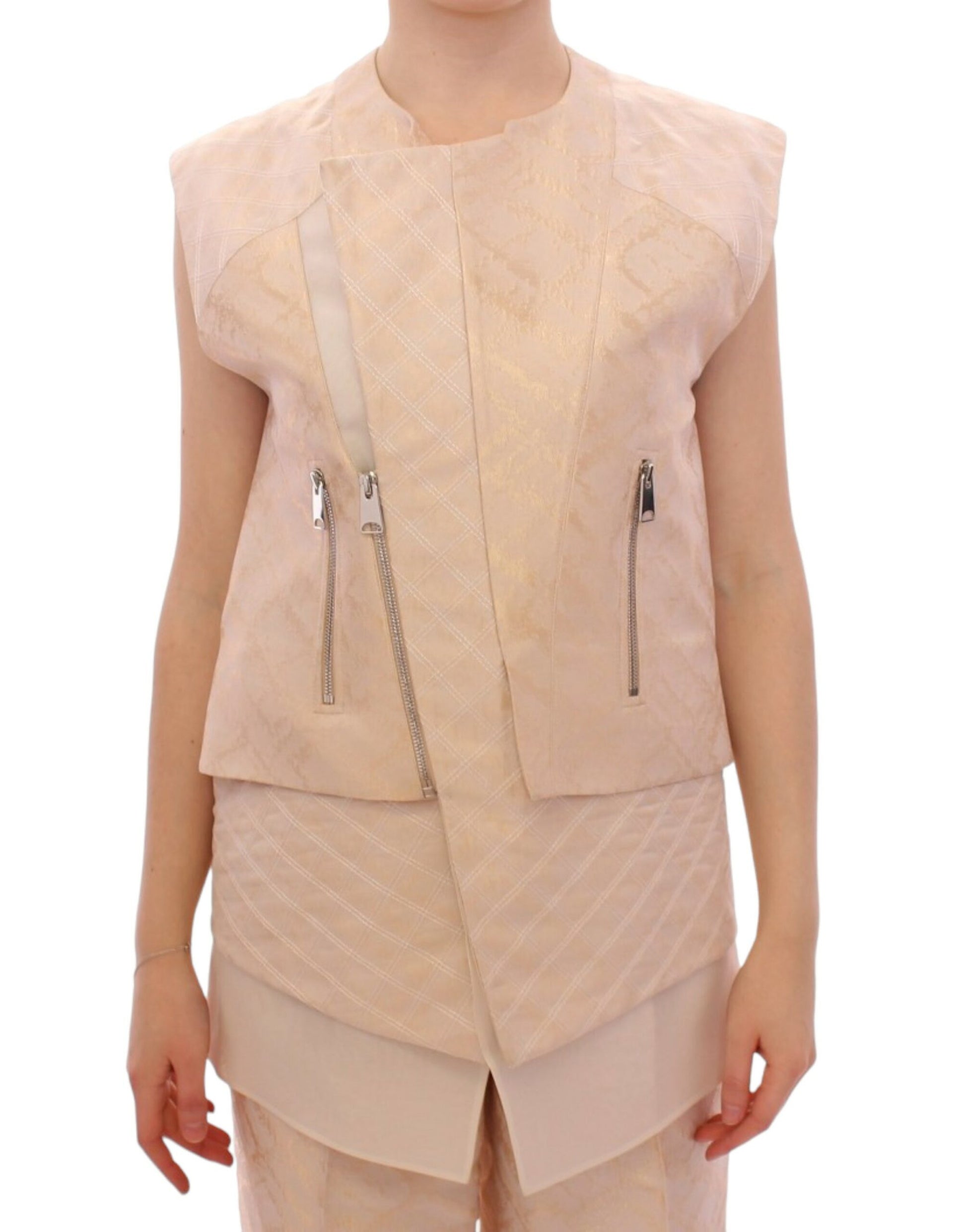 Zeyneptosun Beige brocade sleeveless jacket Zeyneptosun