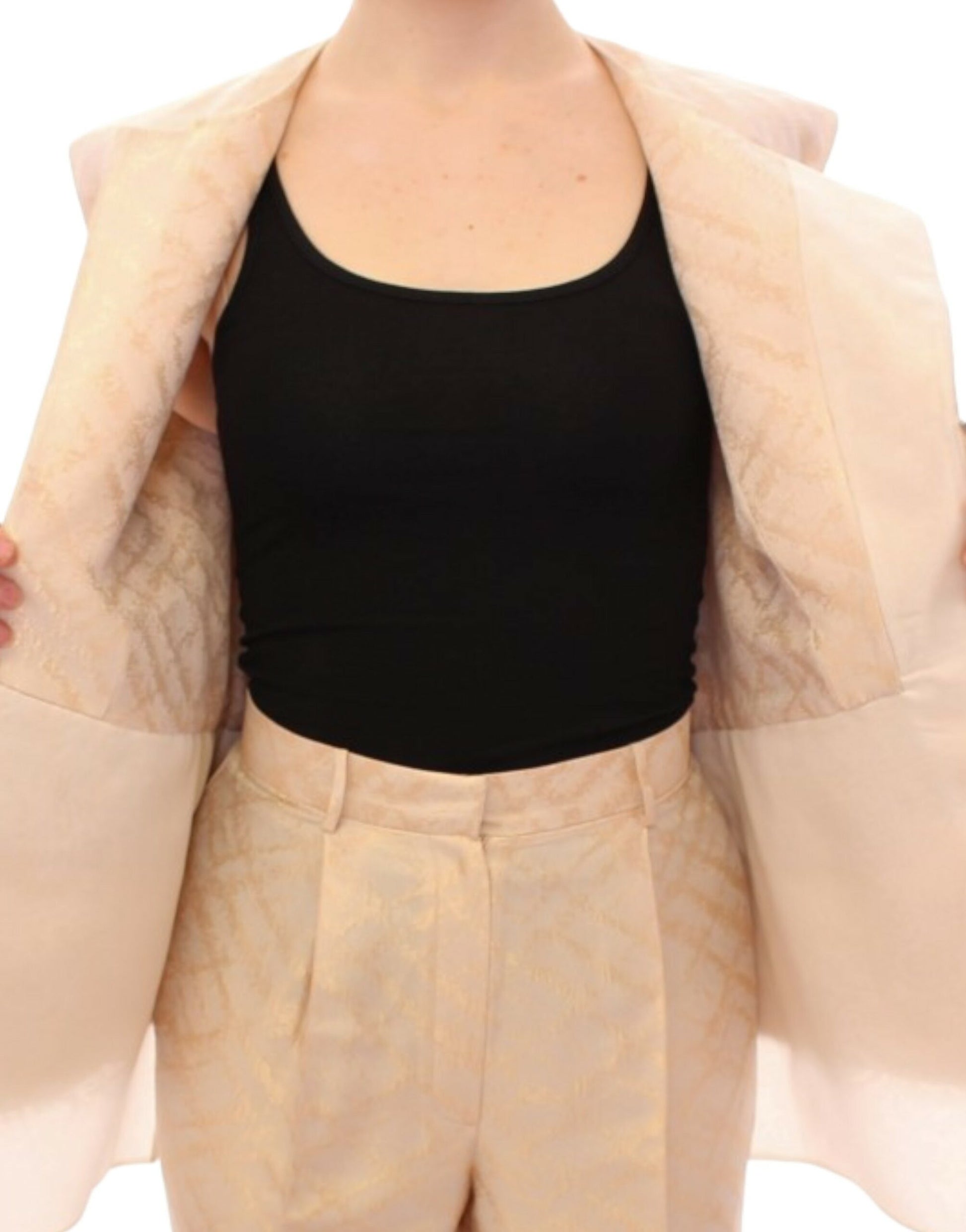 Zeyneptosun Beige brocade sleeveless jacket Zeyneptosun