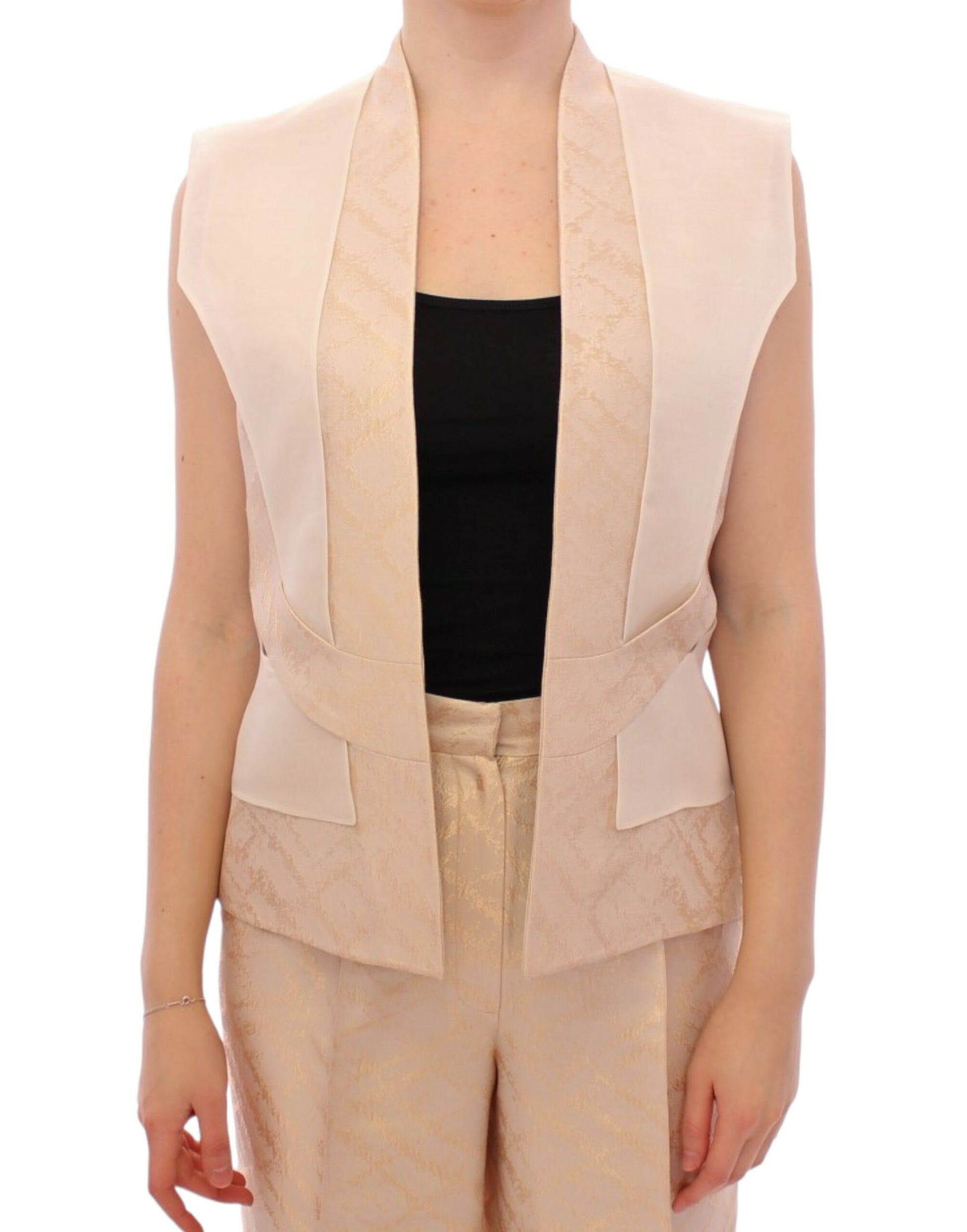 Zeyneptosun Beige brocade sleeveless jacket vest Zeyneptosun