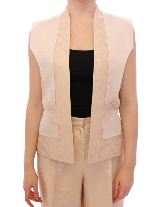 Zeyneptosun Beige brocade sleeveless jacket vest Zeyneptosun