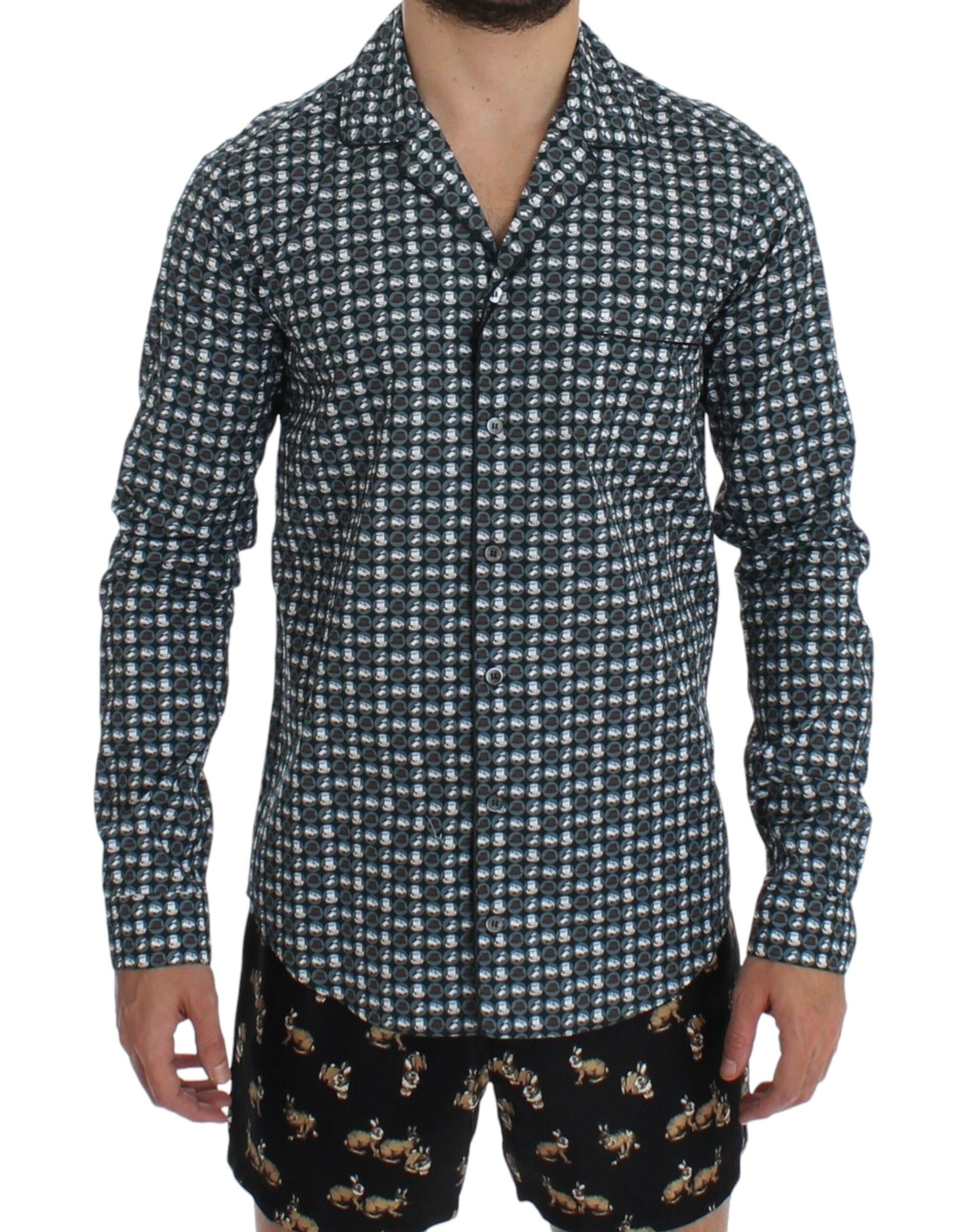 Dolce & Gabbana Green Hat Print Cotton Pajama Shirt Sleepwear Dolce & Gabbana