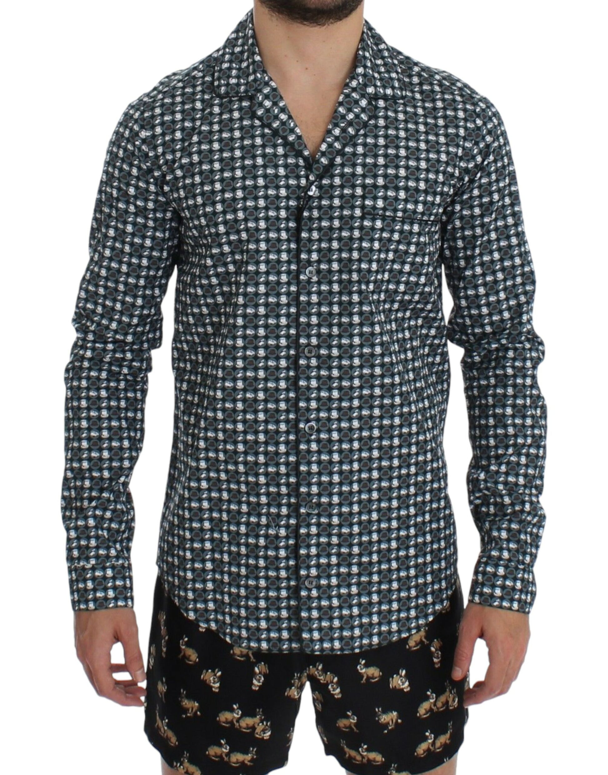 Dolce & Gabbana Green Hat Print Cotton Pajama Shirt Sleepwear Dolce & Gabbana