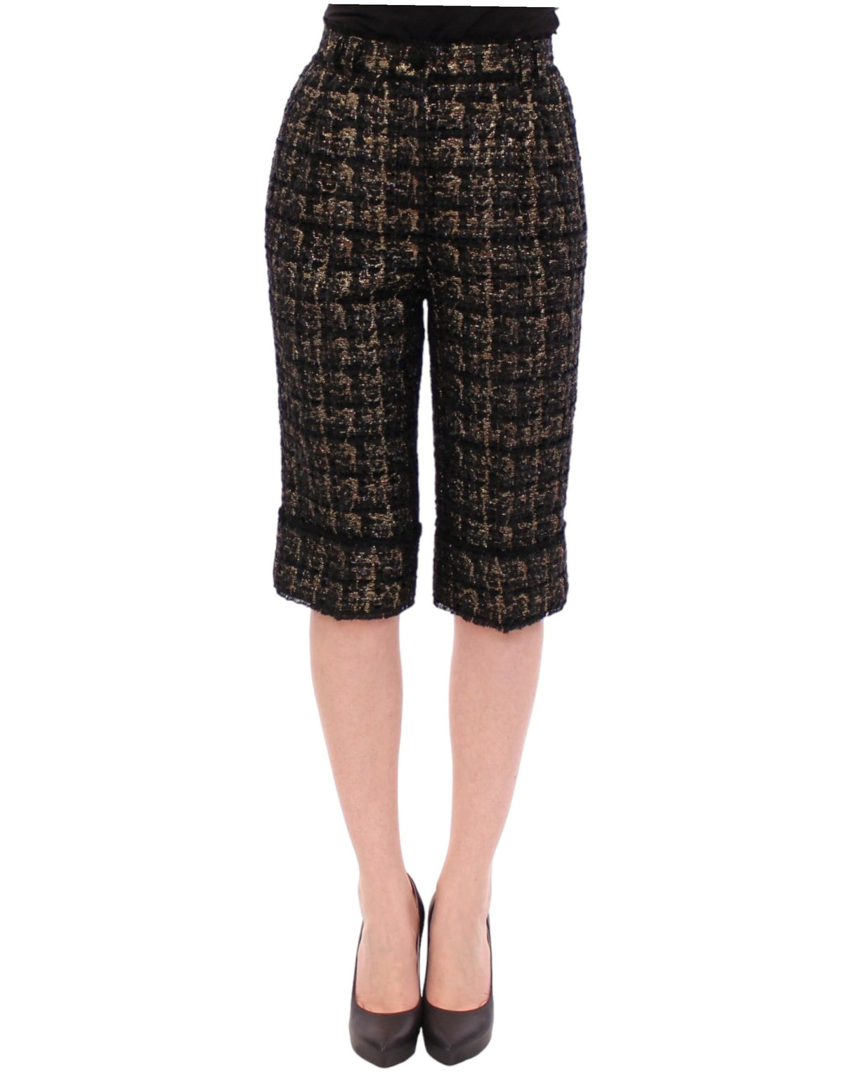 Black fabric shorts and pants by Dolce & Gabbana, featuring a stylish and tailored design with sleek detailing.