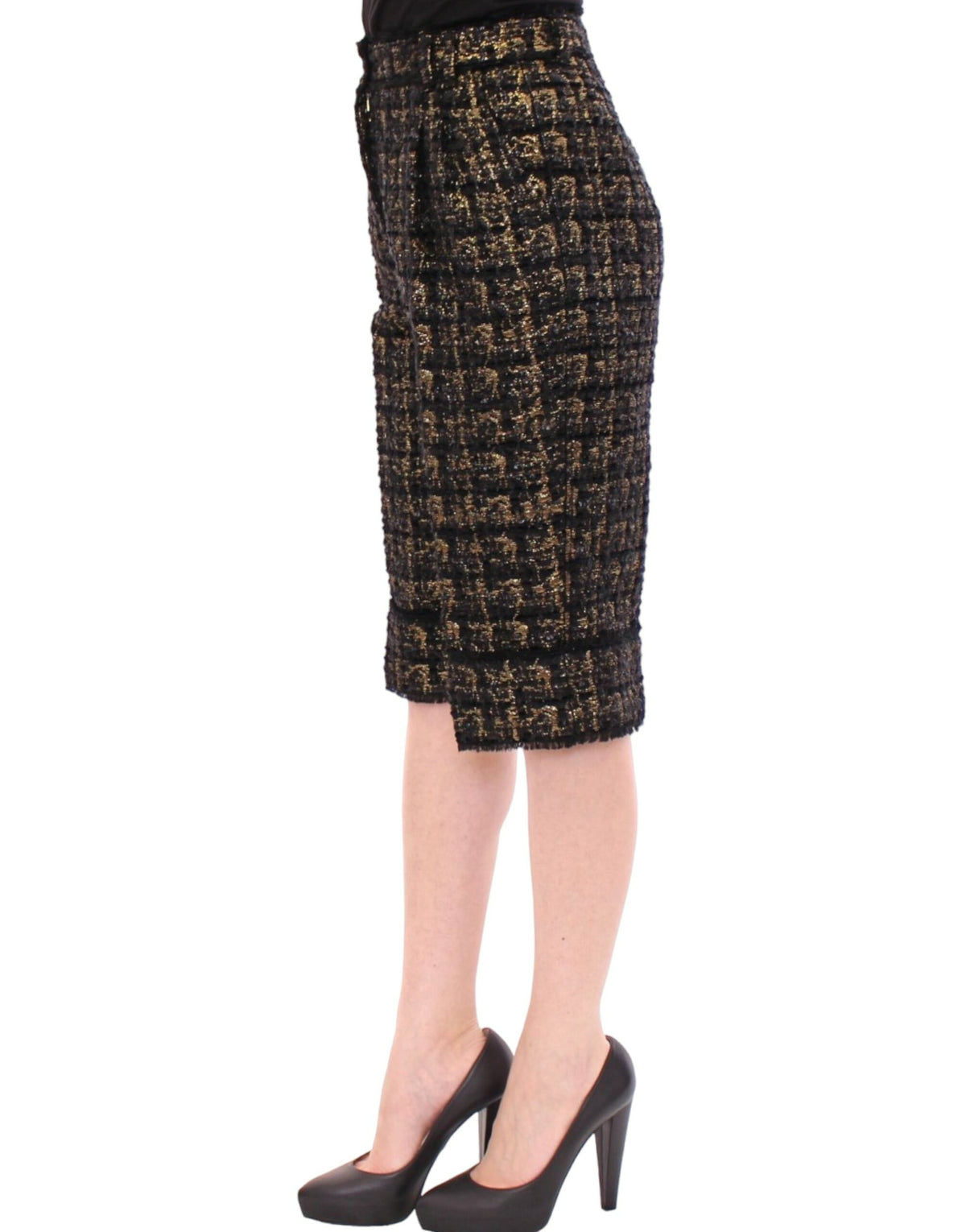 Black Dolce & Gabbana fabric shorts or pants with a tailored fit, shown on a hanger against a neutral background.