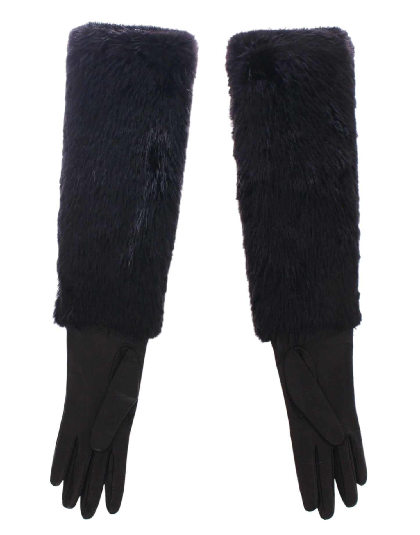 Dolce & Gabbana Black Beaver Fur Lambskin Leather Elbow Gloves Dolce & Gabbana