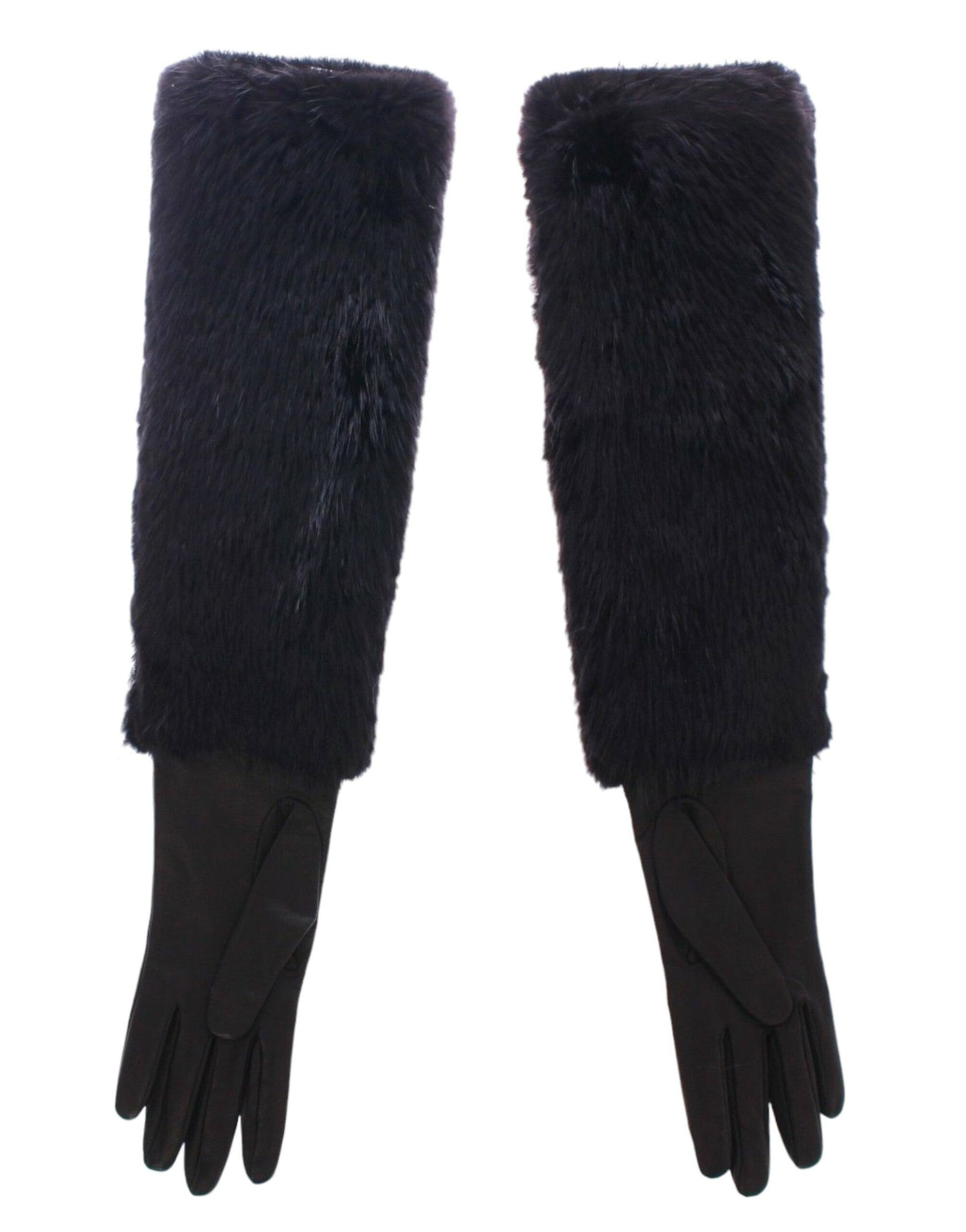Dolce & Gabbana Black Beaver Fur Lambskin Leather Elbow Gloves Dolce & Gabbana