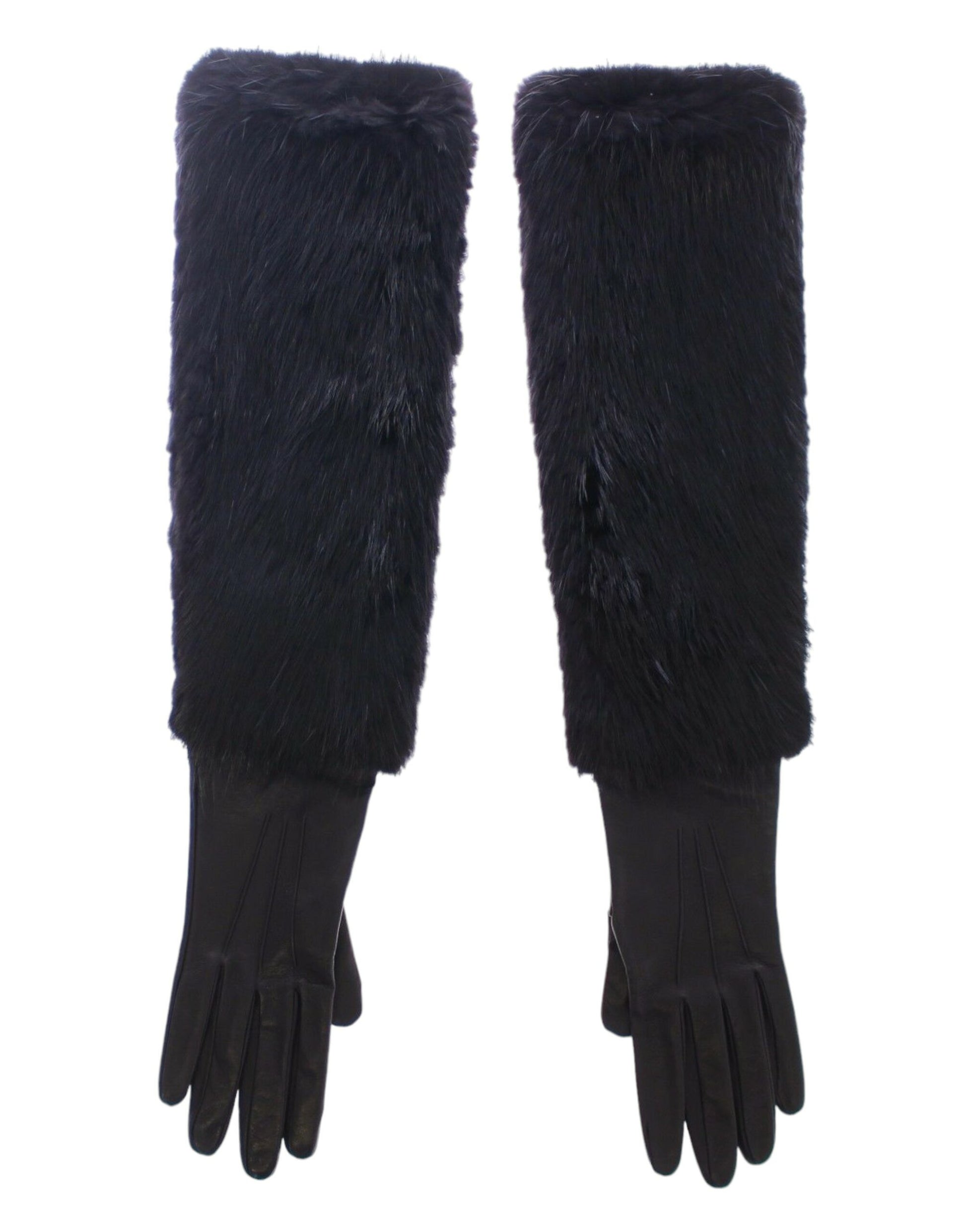 Dolce & Gabbana Black Beaver Fur Lambskin Leather Elbow Gloves Dolce & Gabbana