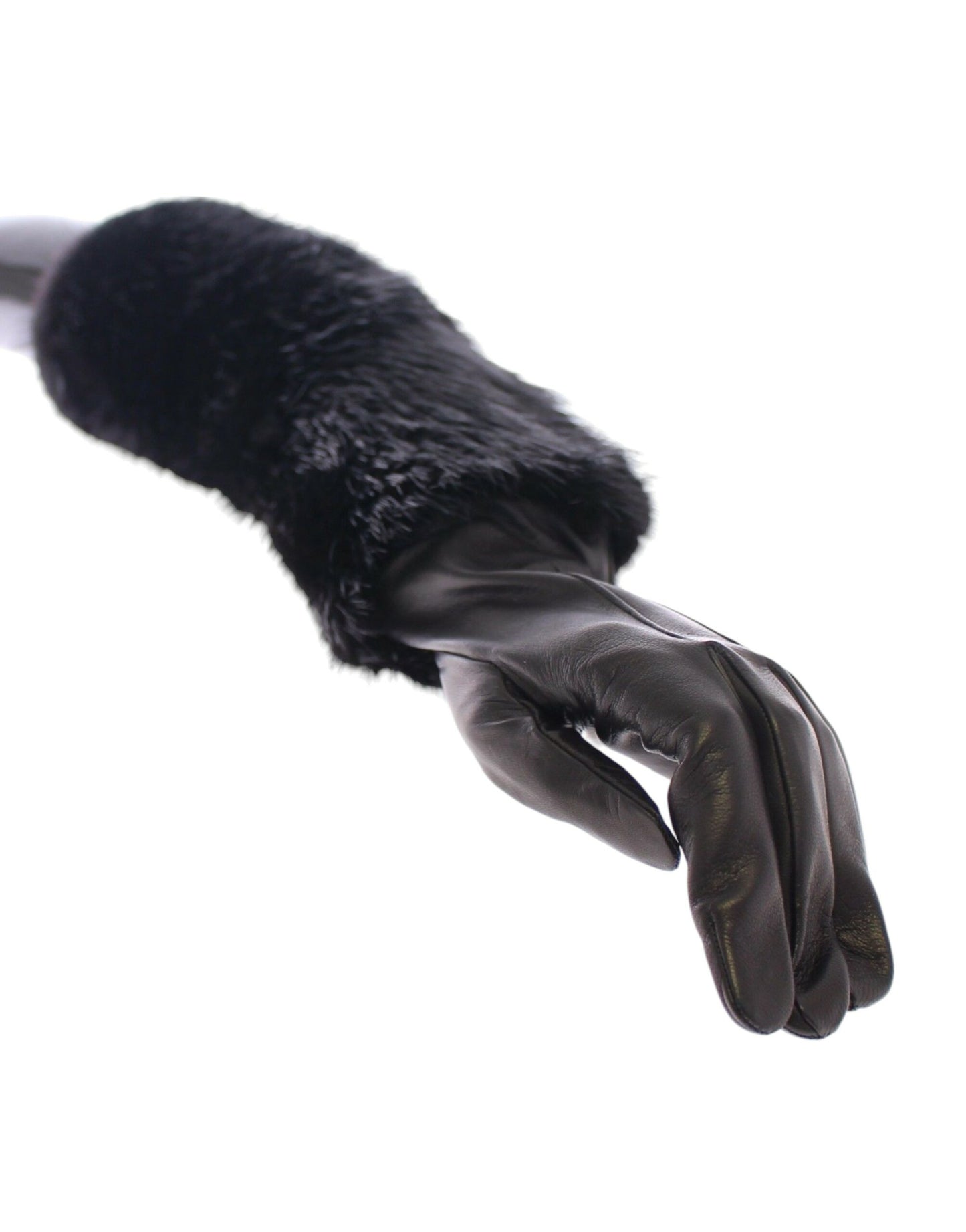 Dolce & Gabbana Black Beaver Fur Lambskin Leather Elbow Gloves Dolce & Gabbana