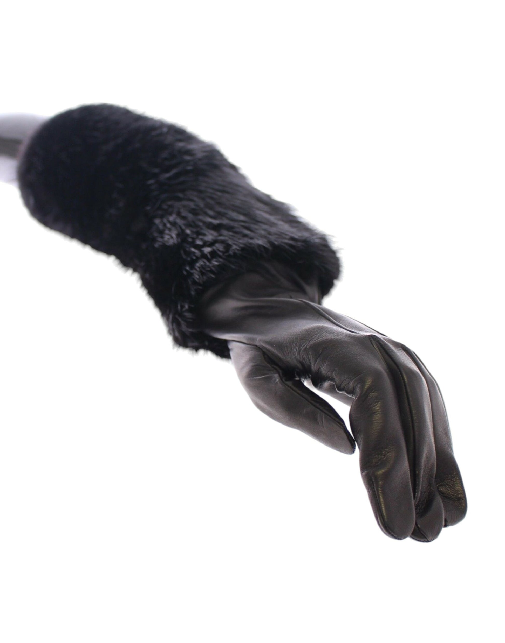 Dolce & Gabbana Black Beaver Fur Lambskin Leather Elbow Gloves Dolce & Gabbana
