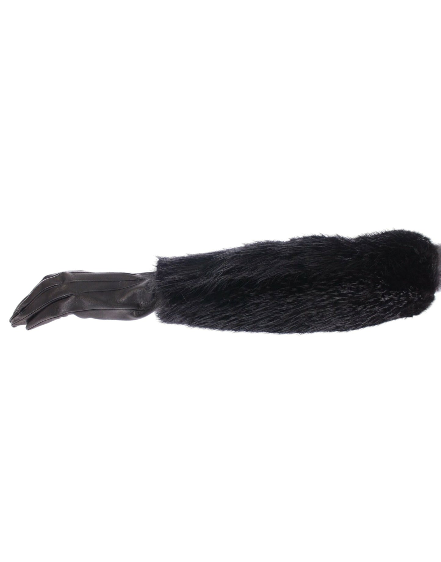 Dolce & Gabbana Black Beaver Fur Lambskin Leather Elbow Gloves Dolce & Gabbana