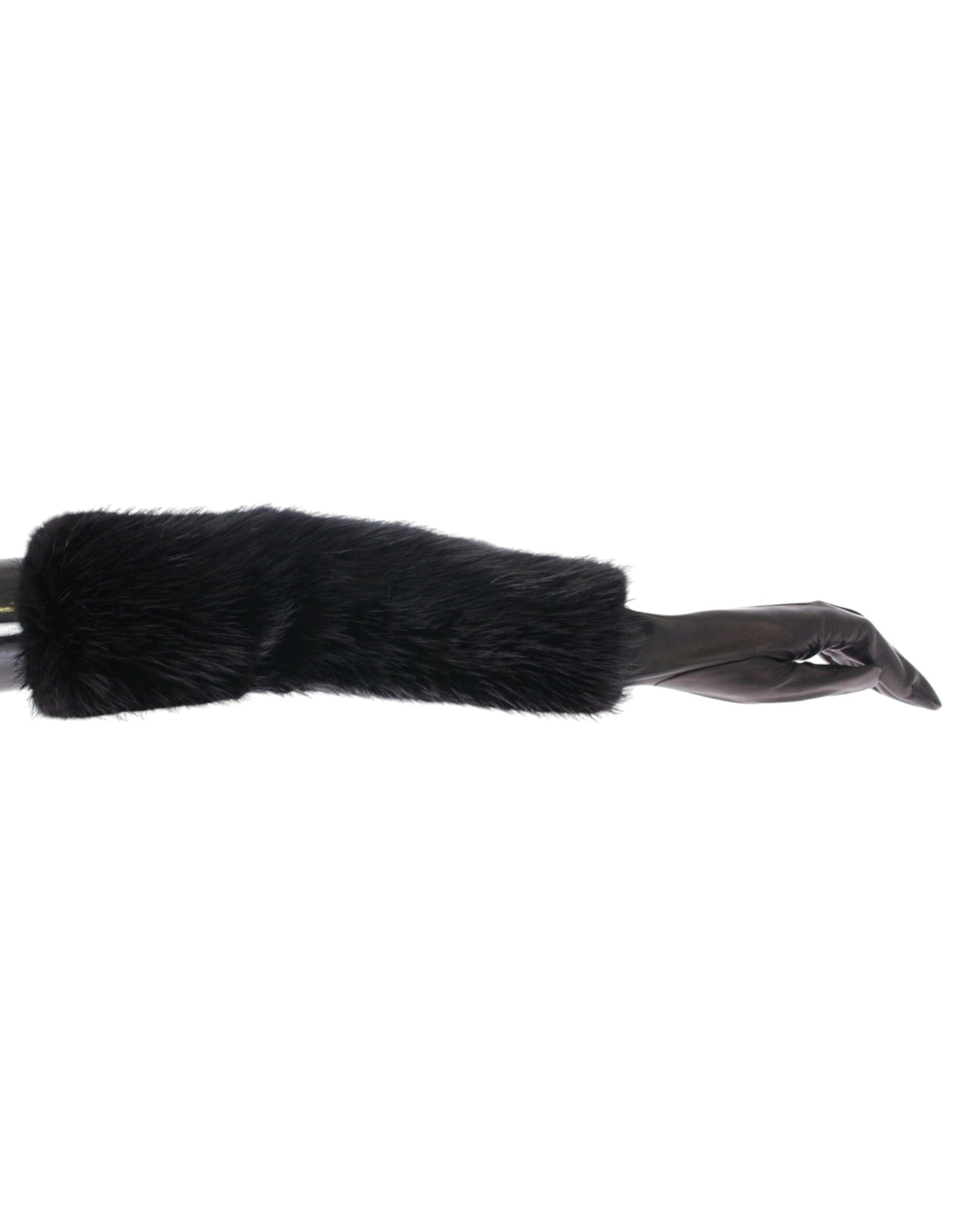 Dolce & Gabbana Black Beaver Fur Lambskin Leather Elbow Gloves Dolce & Gabbana