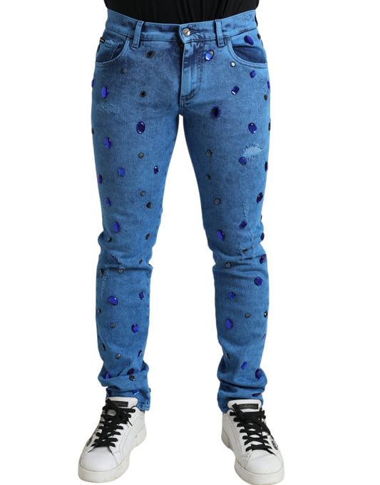 Dolce & Gabbana Blue Crystal Embellished Skinny Denim Jeans Dolce & Gabbana