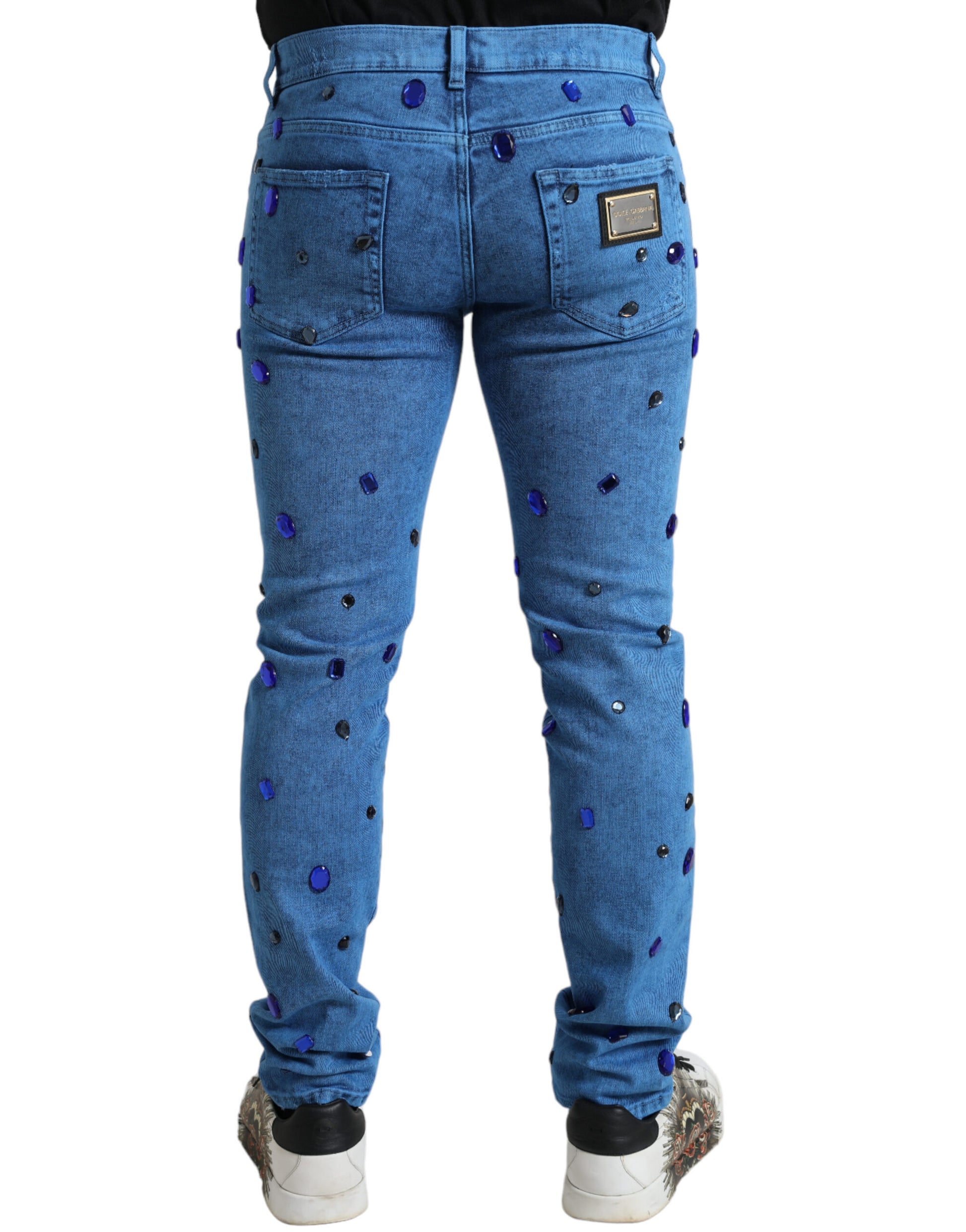 Dolce & Gabbana Blue Crystal Embellished Skinny Denim Jeans Dolce & Gabbana