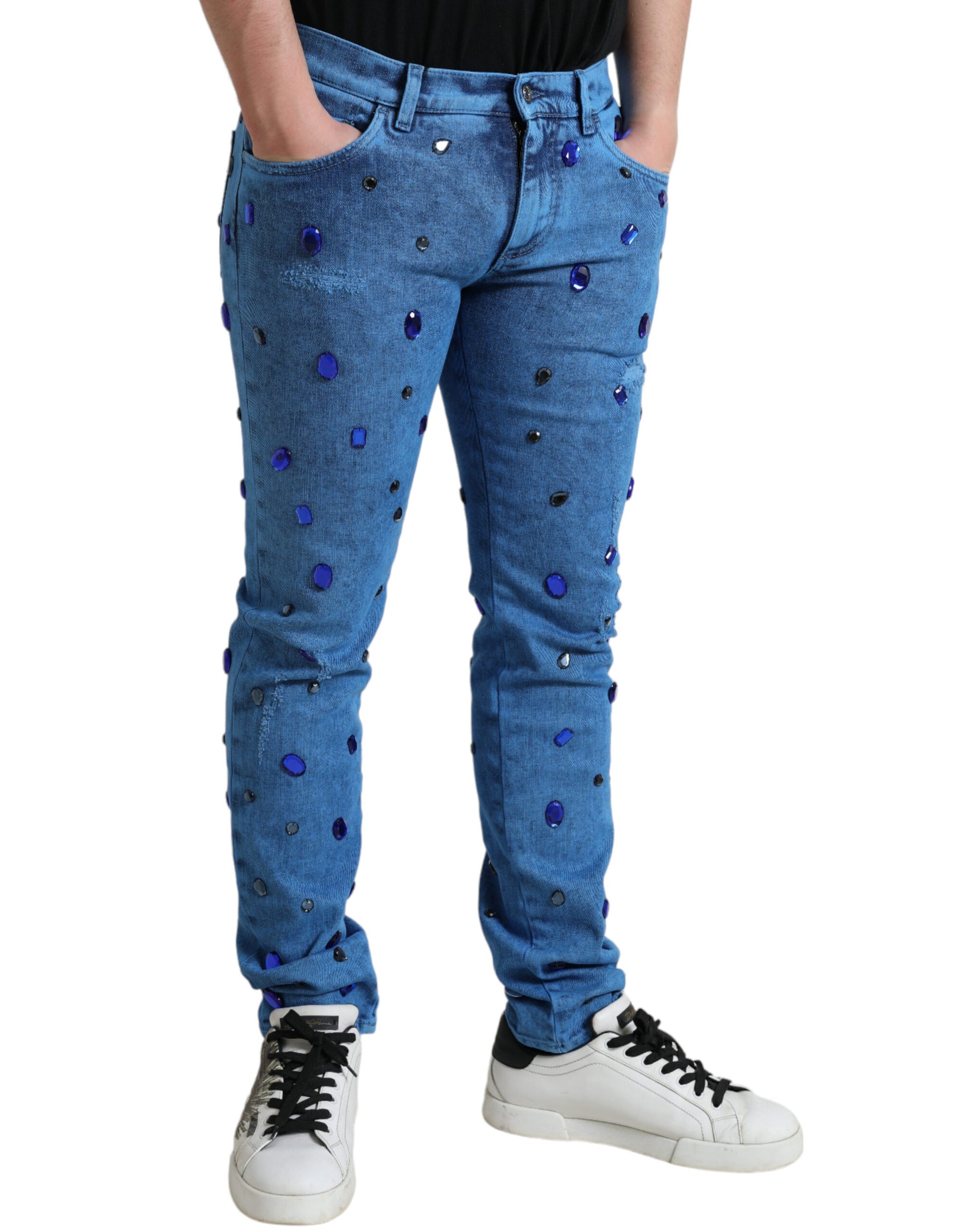 Dolce & Gabbana Blue Crystal Embellished Skinny Denim Jeans Dolce & Gabbana