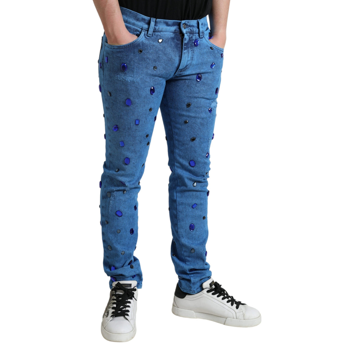 Dolce & Gabbana Blue Crystal Embellished Skinny Denim Jeans