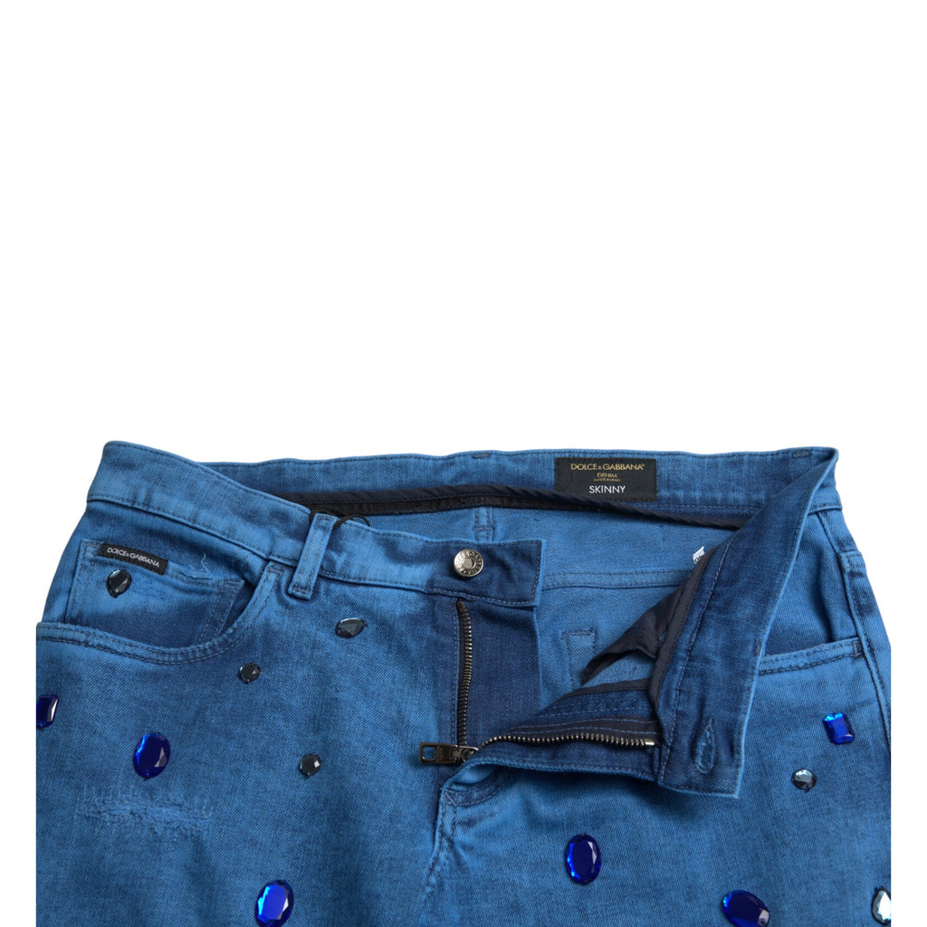Dolce & Gabbana Blue Crystal Embellished Skinny Denim Jeans