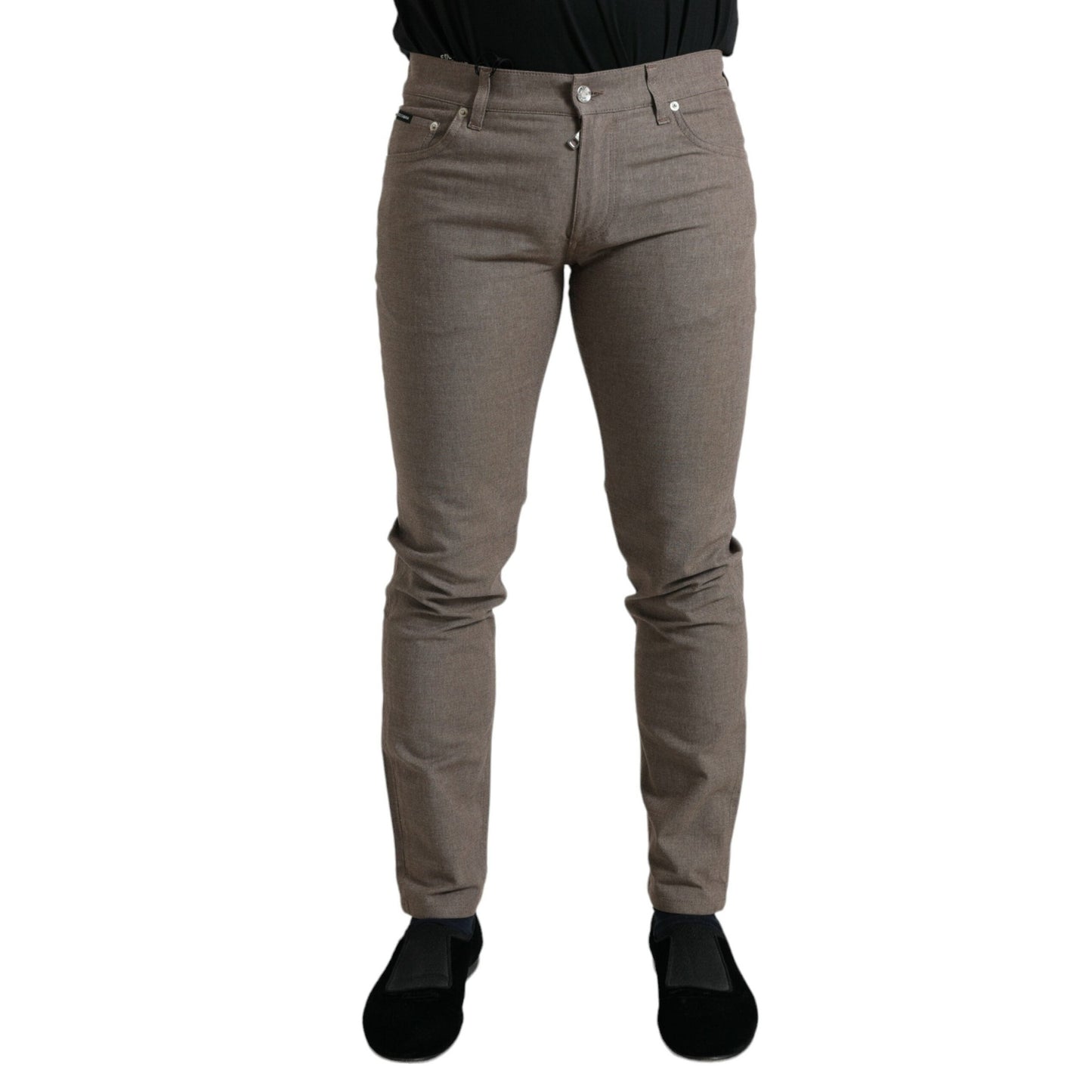 Dolce & Gabbana Brown Cotton Stretch Skinny Men Pants Dolce & Gabbana