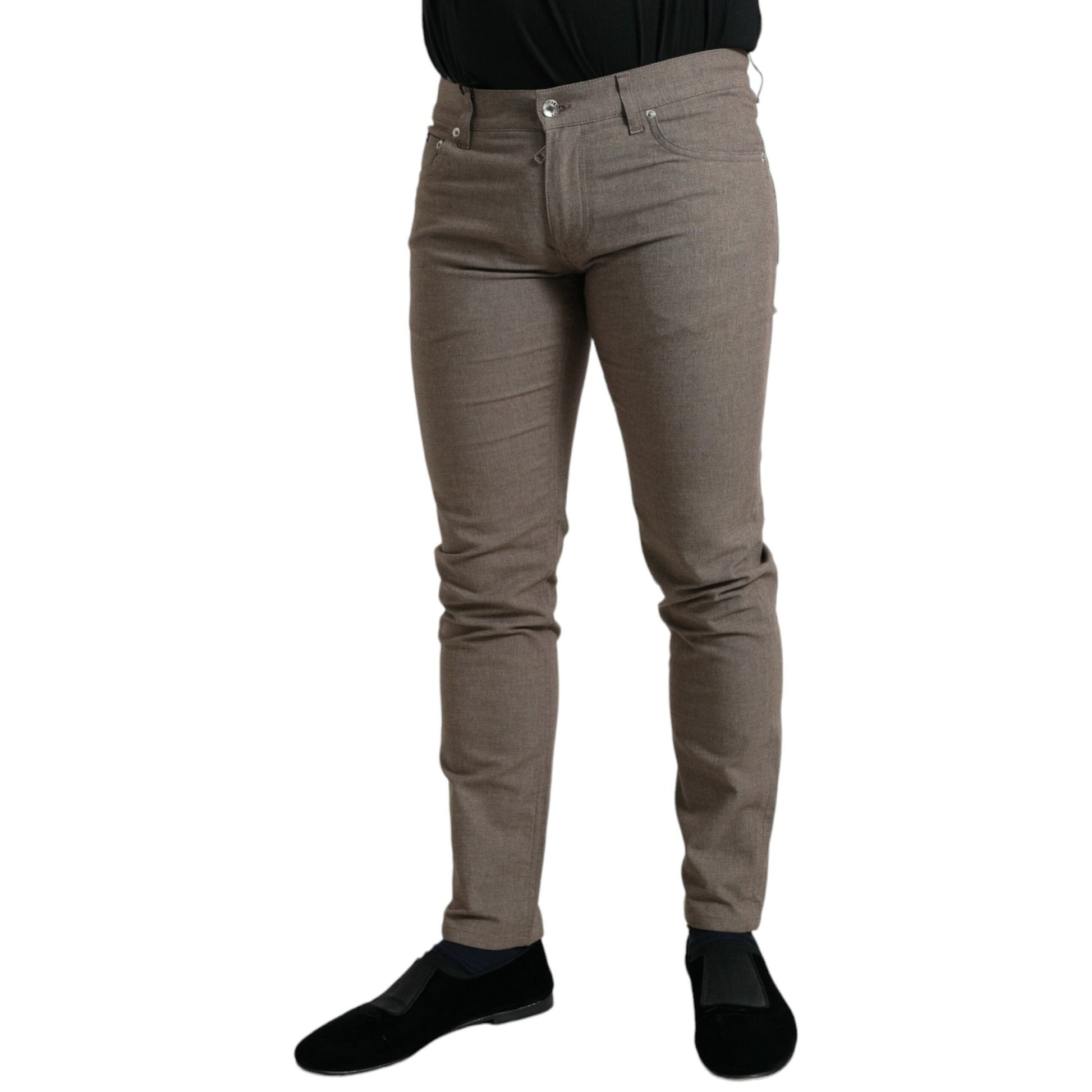 Dolce & Gabbana Brown Cotton Stretch Skinny Men Pants Dolce & Gabbana