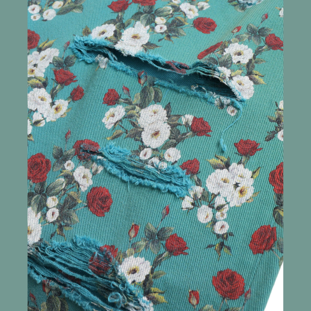 Dolce & Gabbana Blue Floral Print Skinny Cotton Denim Pants