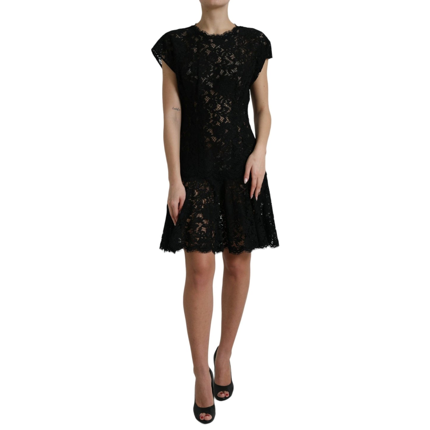 Dolce & Gabbana Black Floral Lace Cotton A-line Mini Dress