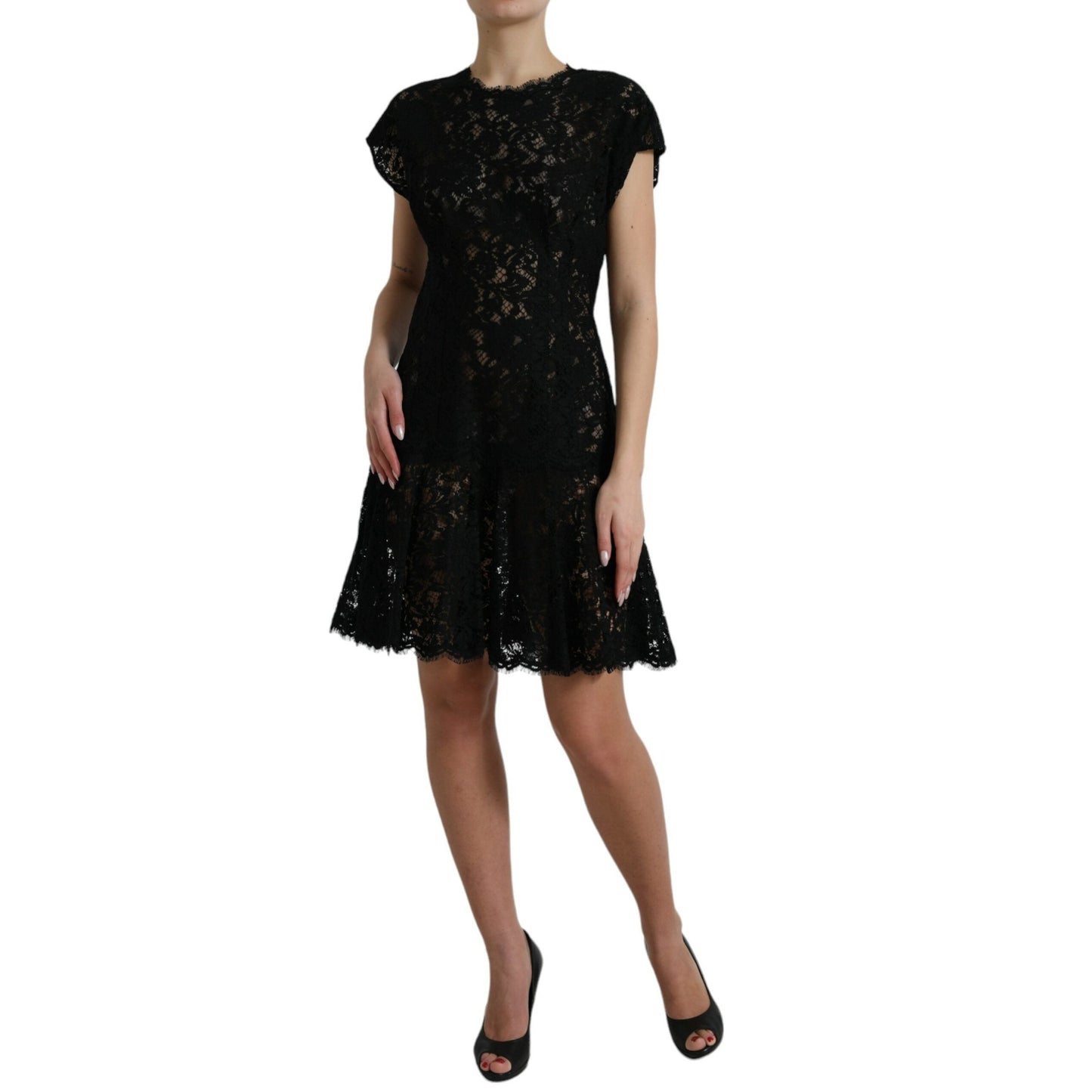 Dolce & Gabbana Black Floral Lace Cotton A-line Mini Dress