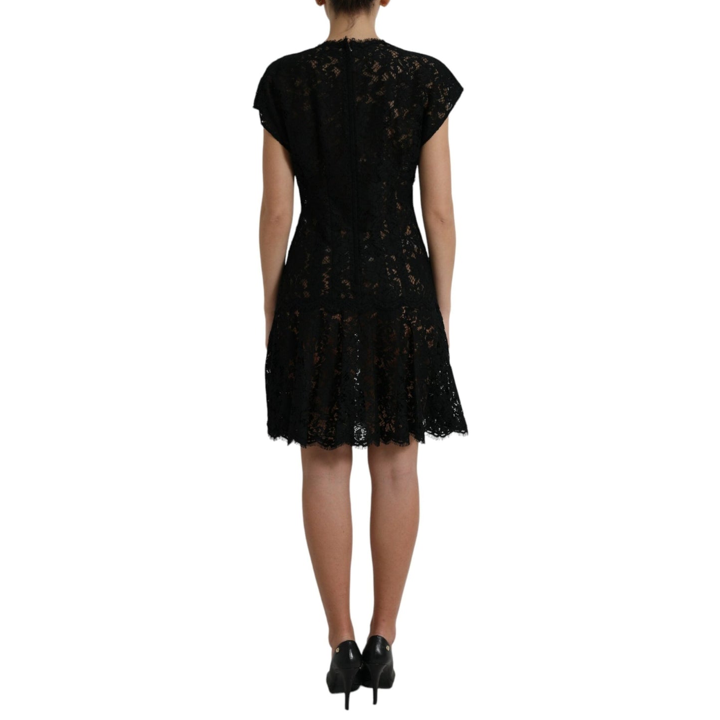 Dolce & Gabbana Black Floral Lace Cotton A-line Mini Dress