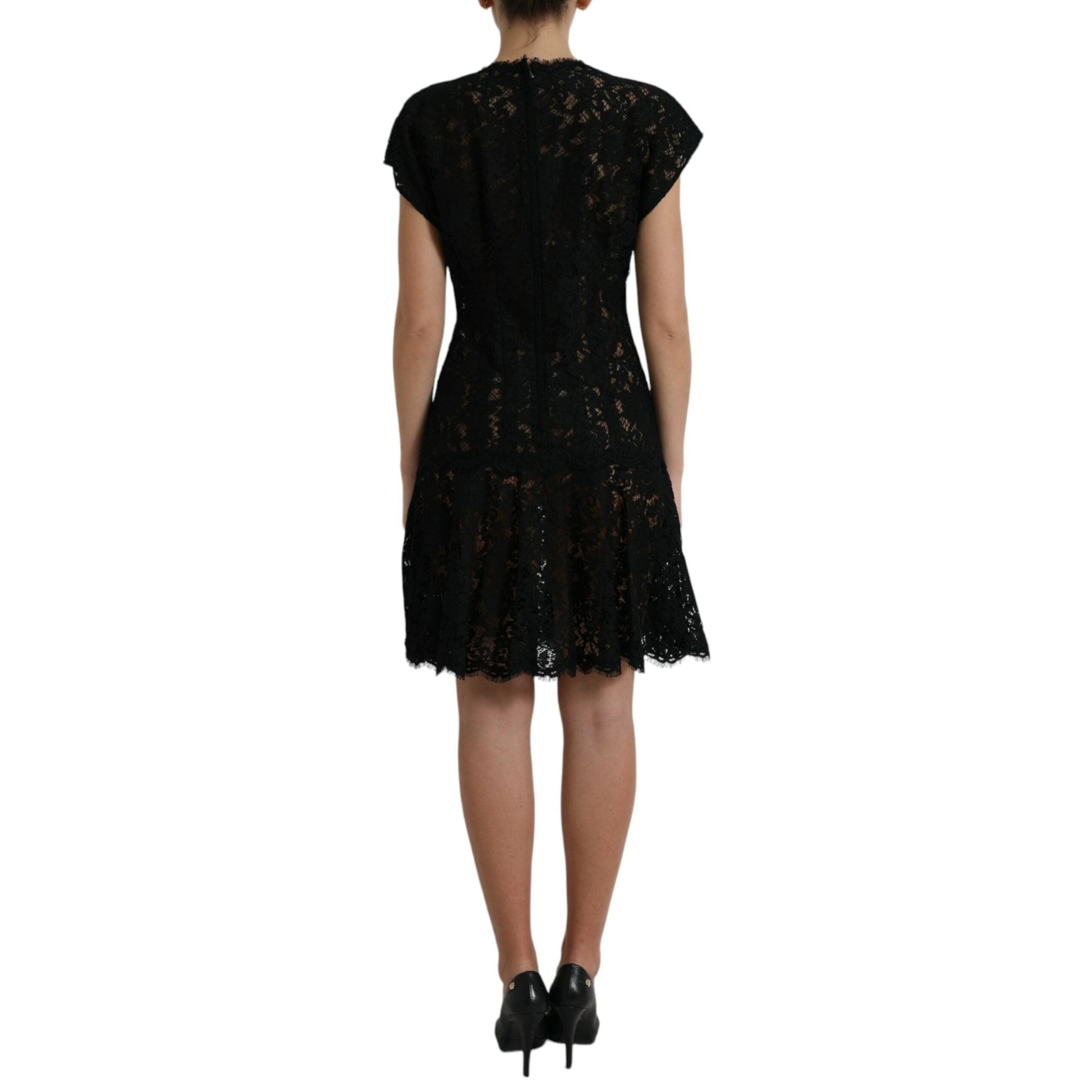 Dolce & Gabbana Black Floral Lace Cotton A-line Mini Dress