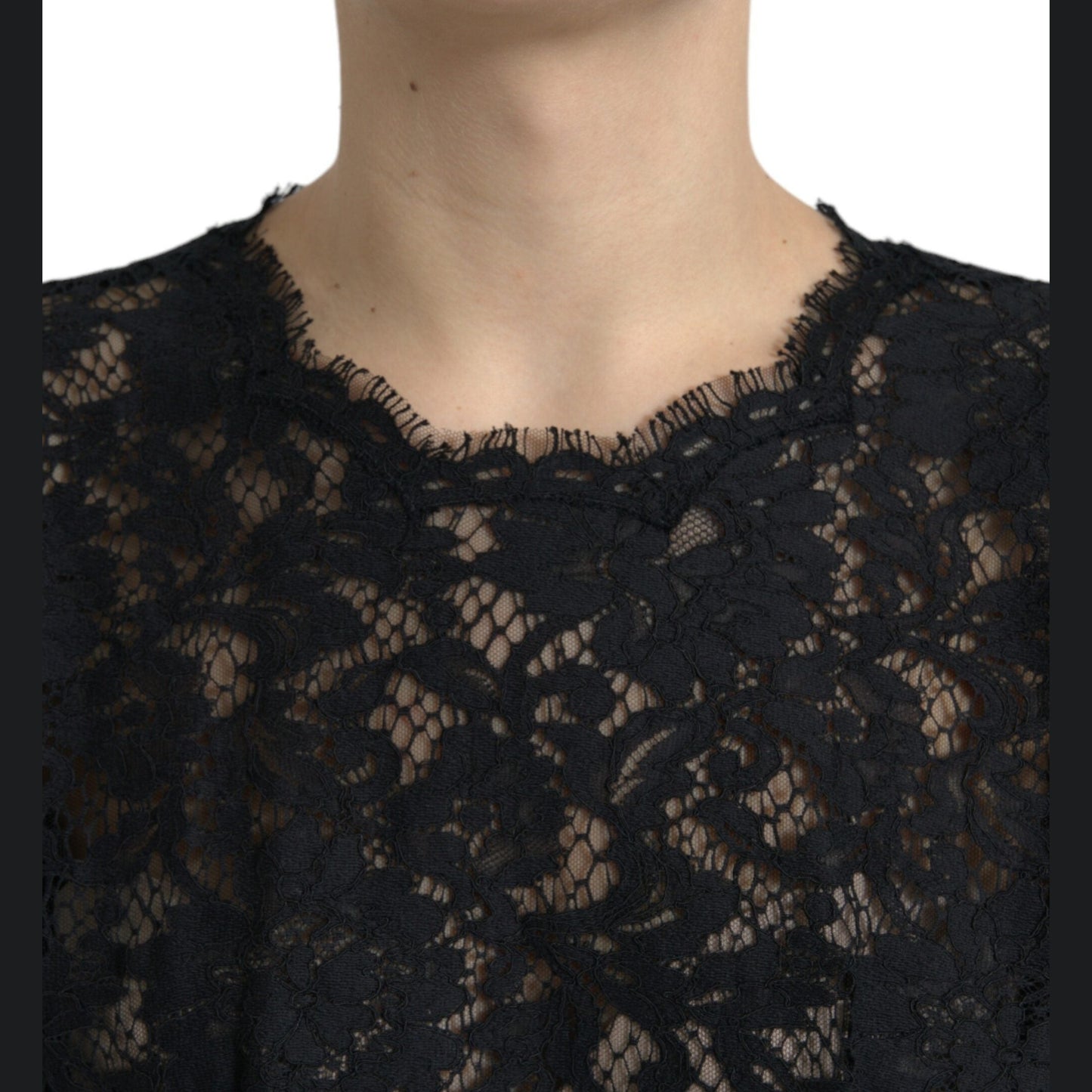 Dolce & Gabbana Black Floral Lace Cotton A-line Mini Dress
