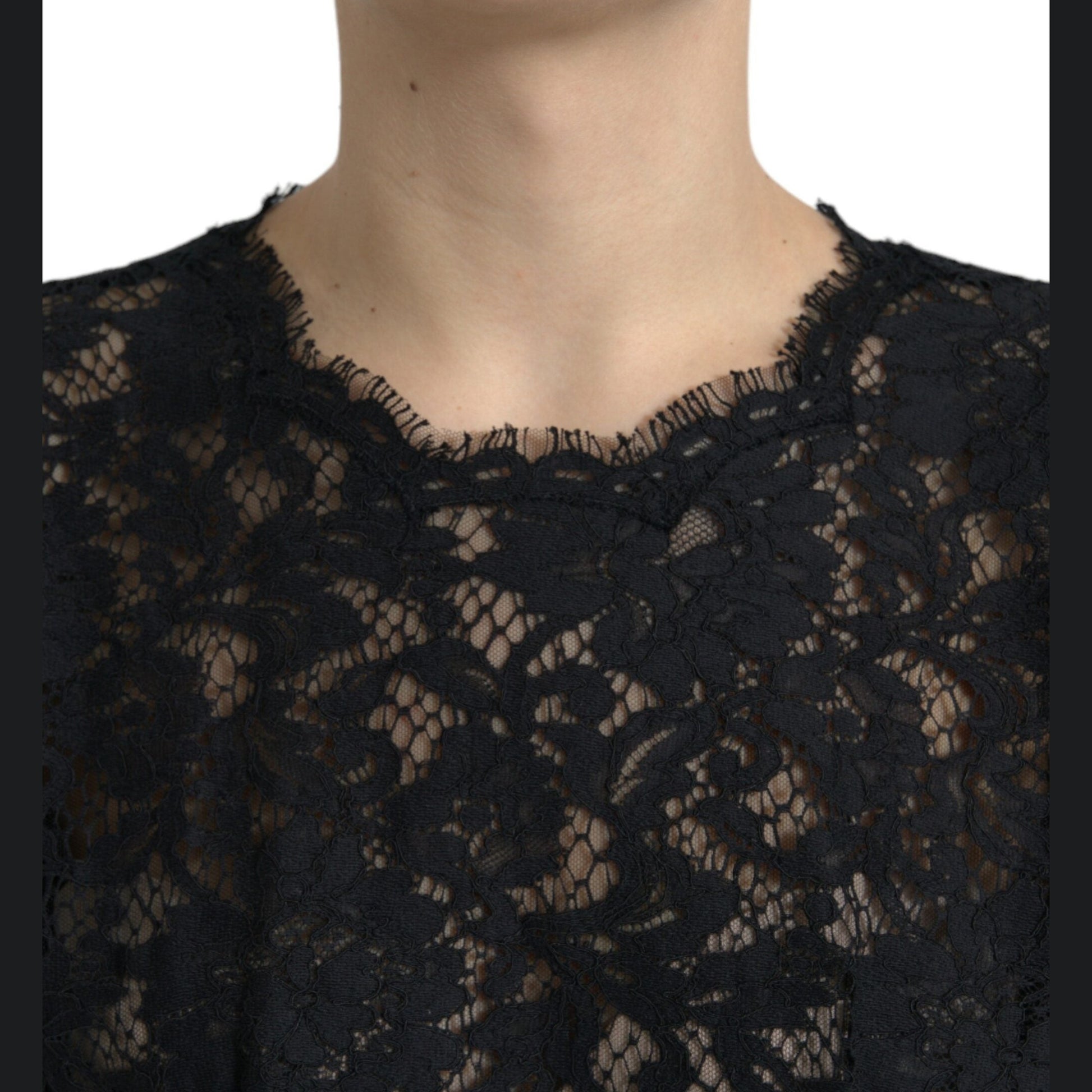 Dolce & Gabbana Black Floral Lace Cotton A-line Mini Dress