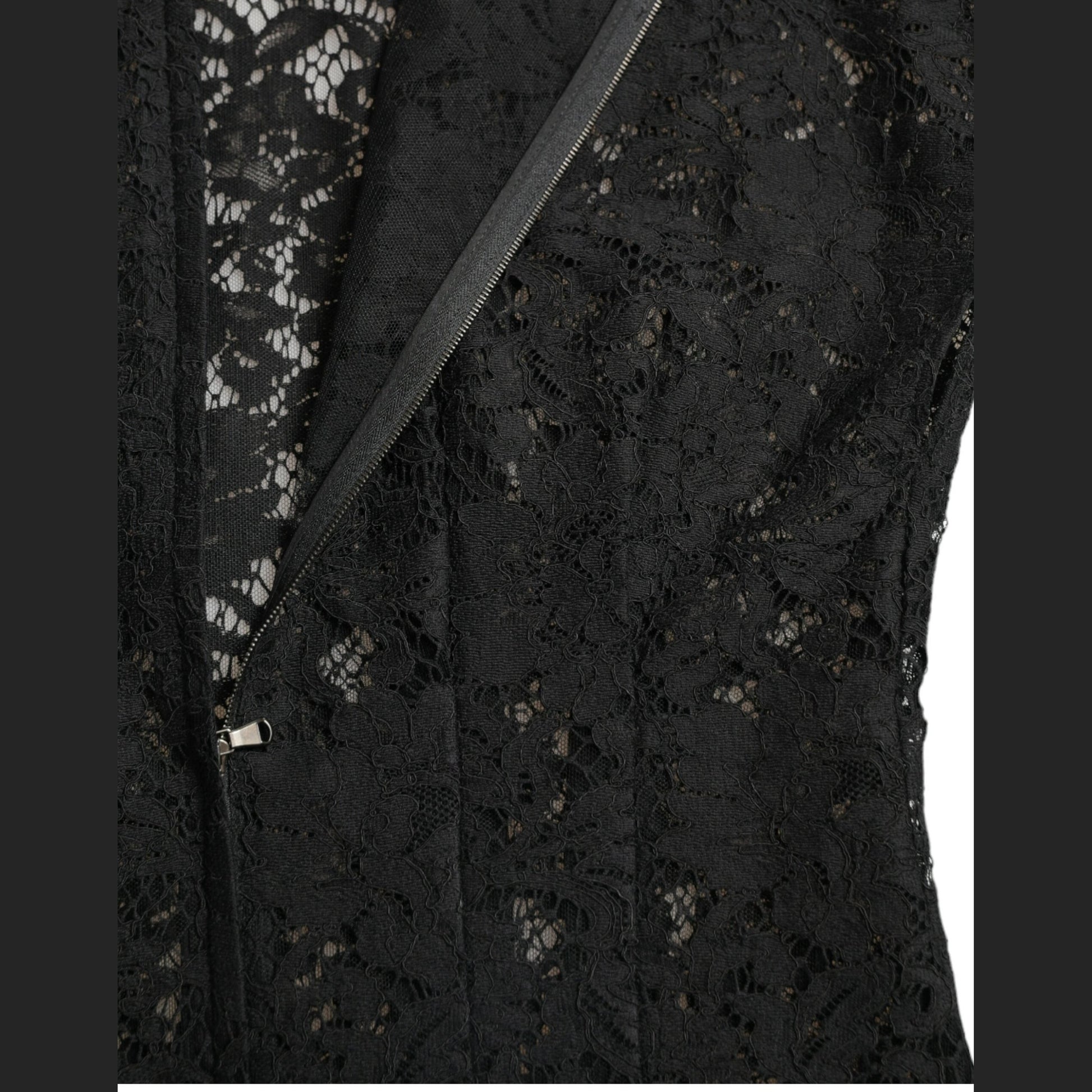 Dolce & Gabbana Black Floral Lace Cotton A-line Mini Dress