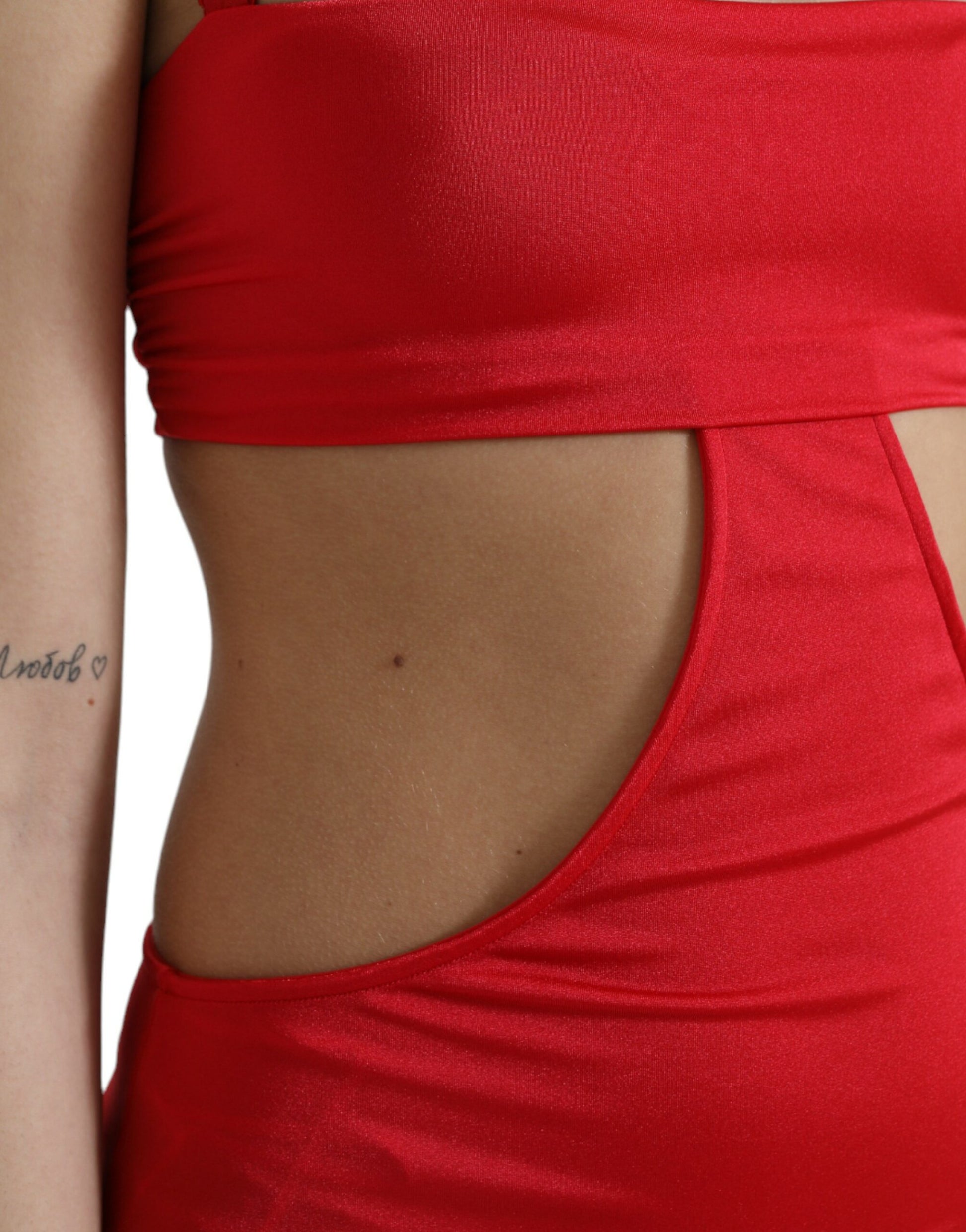 Dolce & Gabbana Red Cutout Nylon Sheath Sleeveless Mini Dress Dolce & Gabbana