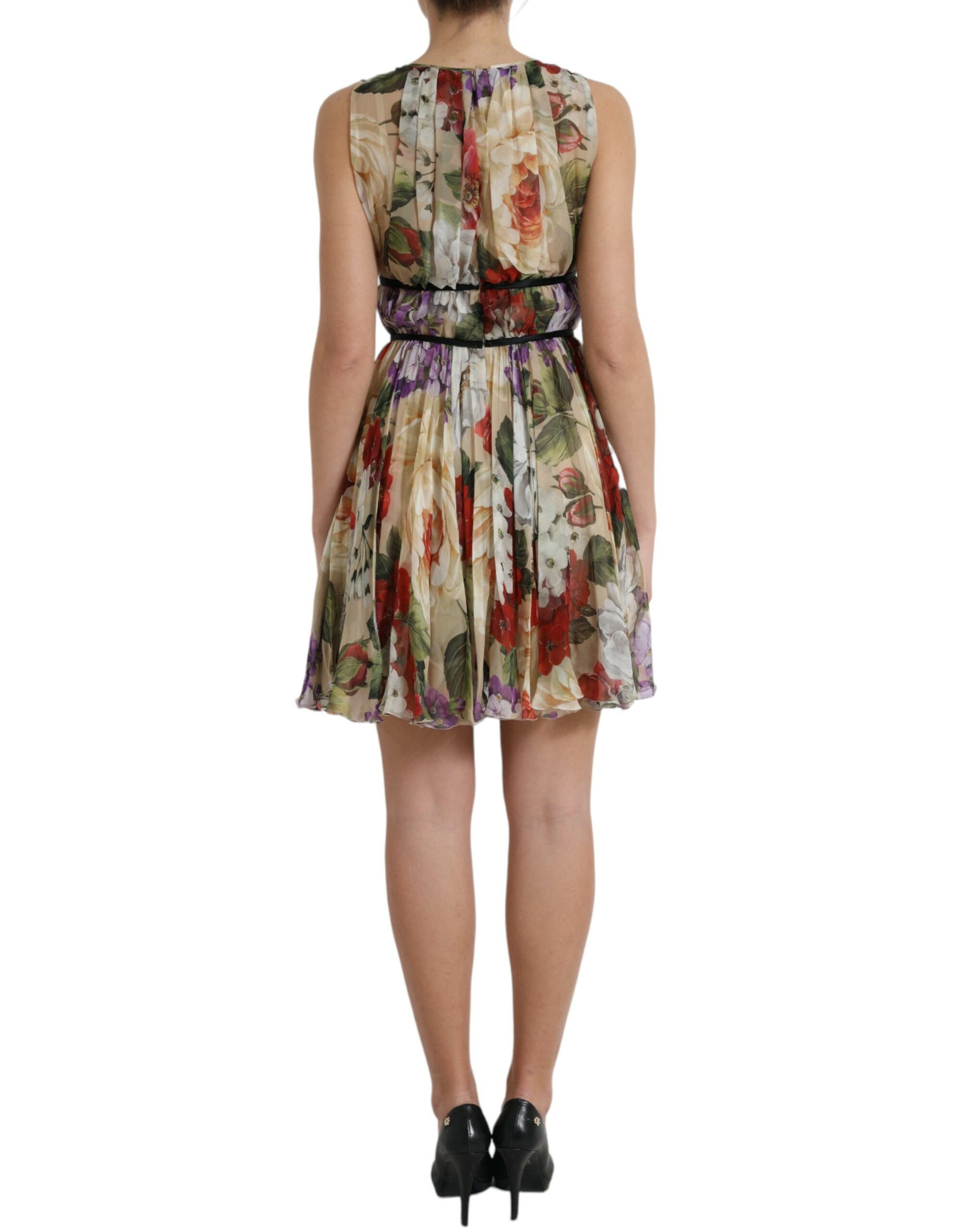 Dolce & Gabbana Beige Floral Sleeveless A-line Mini Dress Dolce & Gabbana