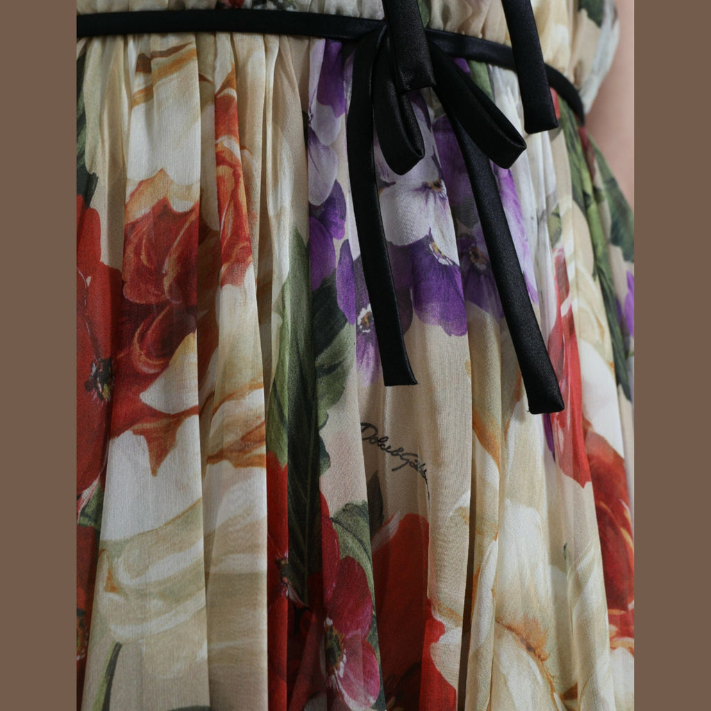 Dolce & Gabbana Beige Floral Sleeveless A-line Mini Dress