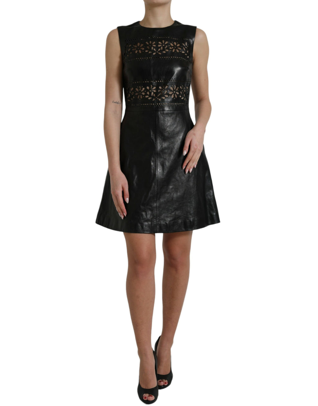 Red Valentino Shiny Black Nylon Cut Out A-line Mini Dress