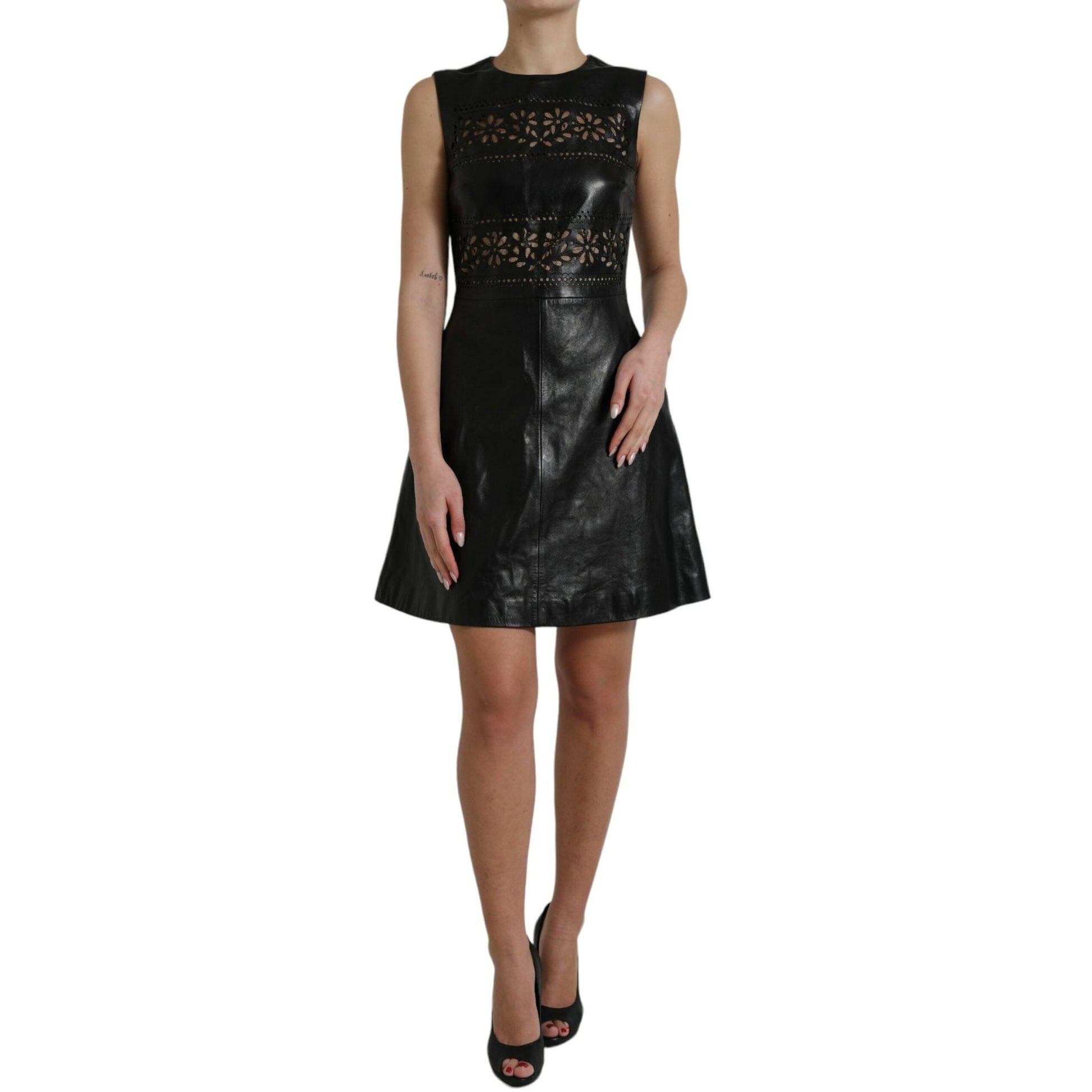Valentino Shiny Black Nylon Cut Out A-line Mini Dress Valentino