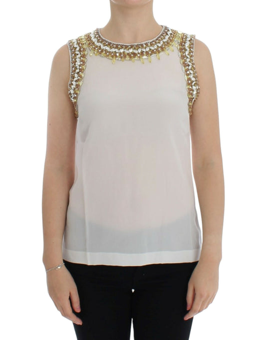Dolce & Gabbana White crystal embellished tank top Dolce & Gabbana