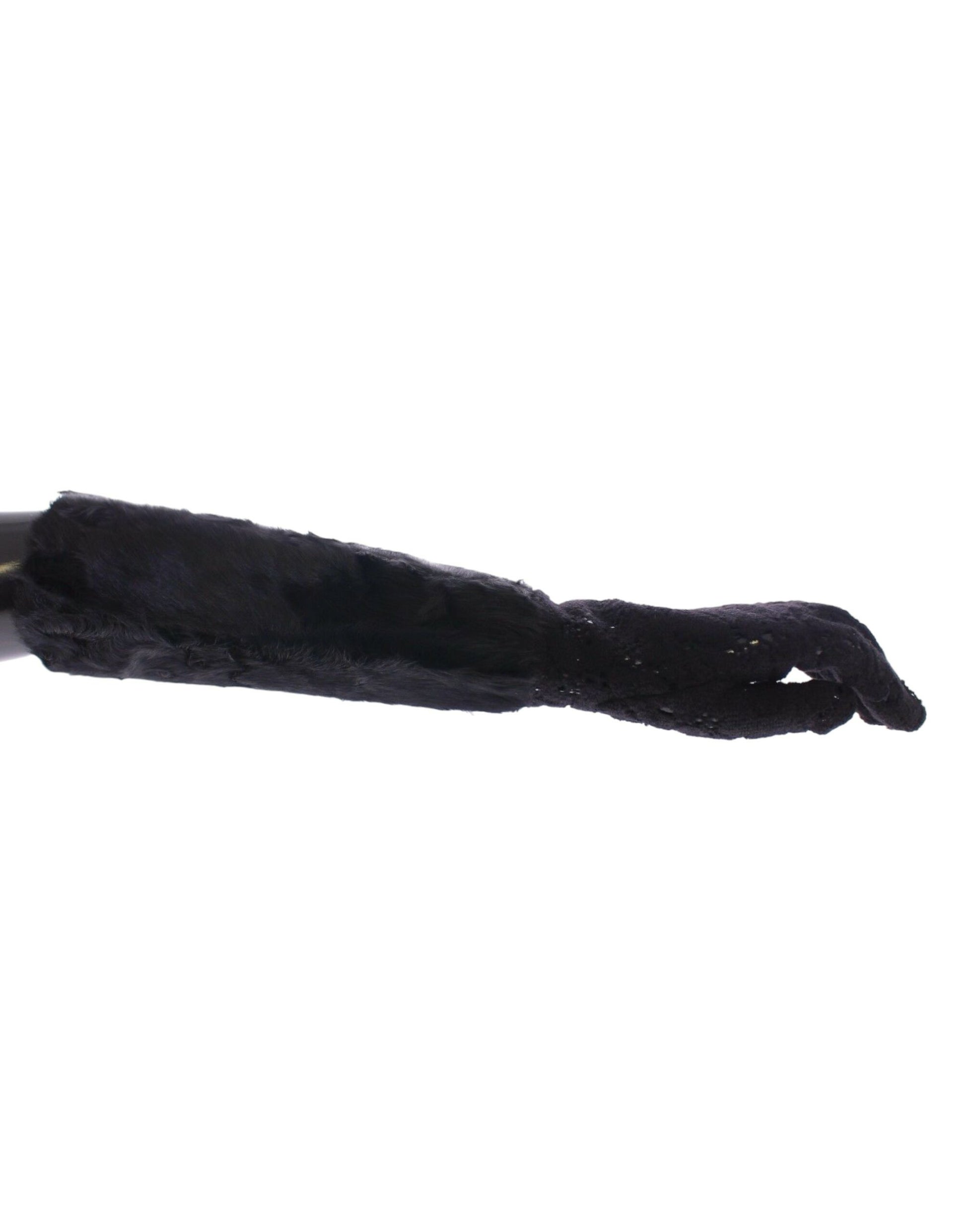 Dolce & Gabbana Black Lace Wool Lambskin Fur Elbow Gloves Dolce & Gabbana