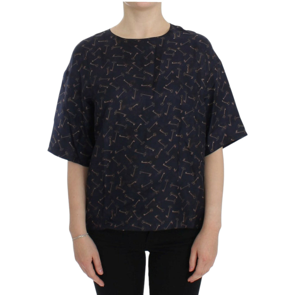 Dolce & Gabbana Blue gold key print silk blouse