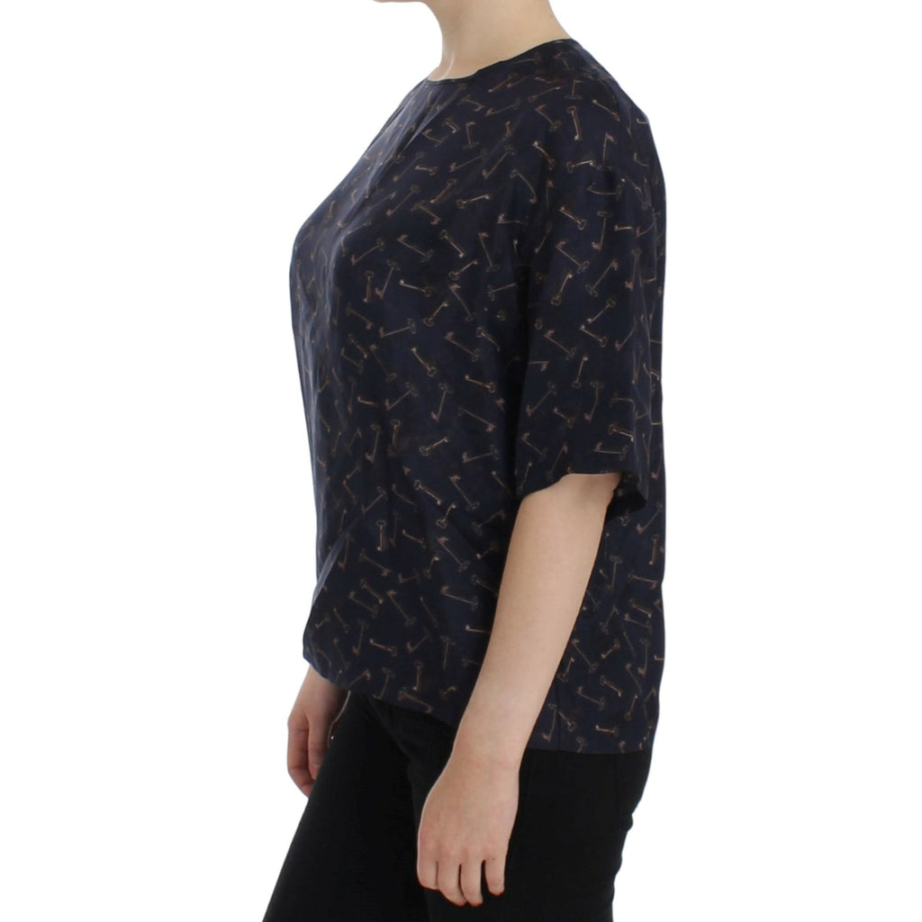 Dolce & Gabbana Blue gold key print silk blouse
