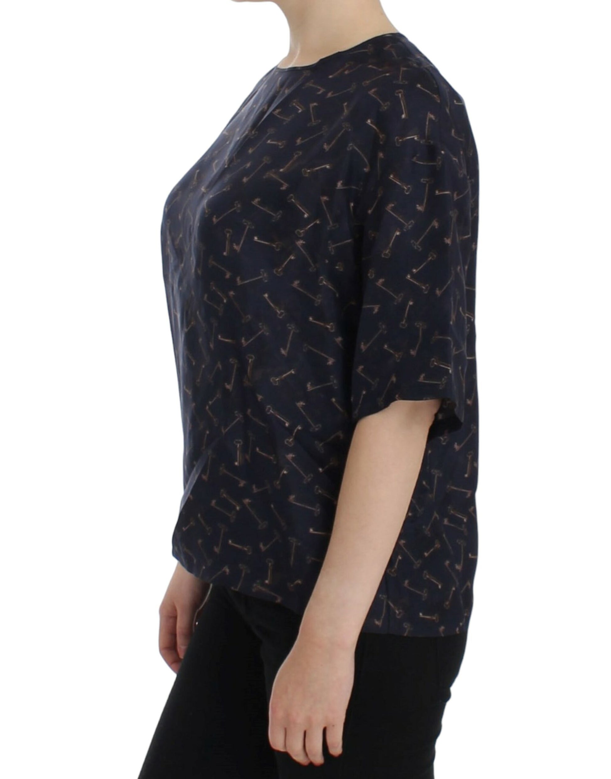 Dolce & Gabbana Blue gold key print silk blouse Dolce & Gabbana