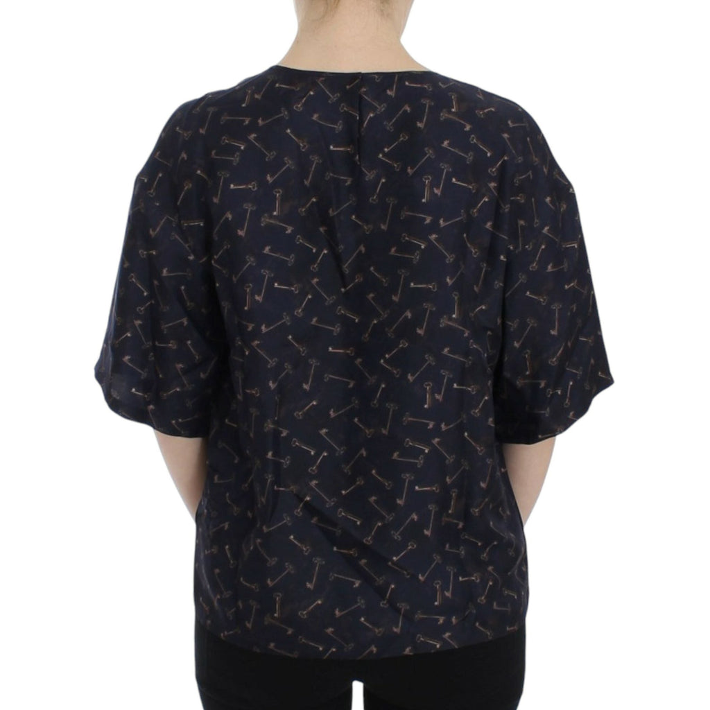 Dolce & Gabbana Blue gold key print silk blouse