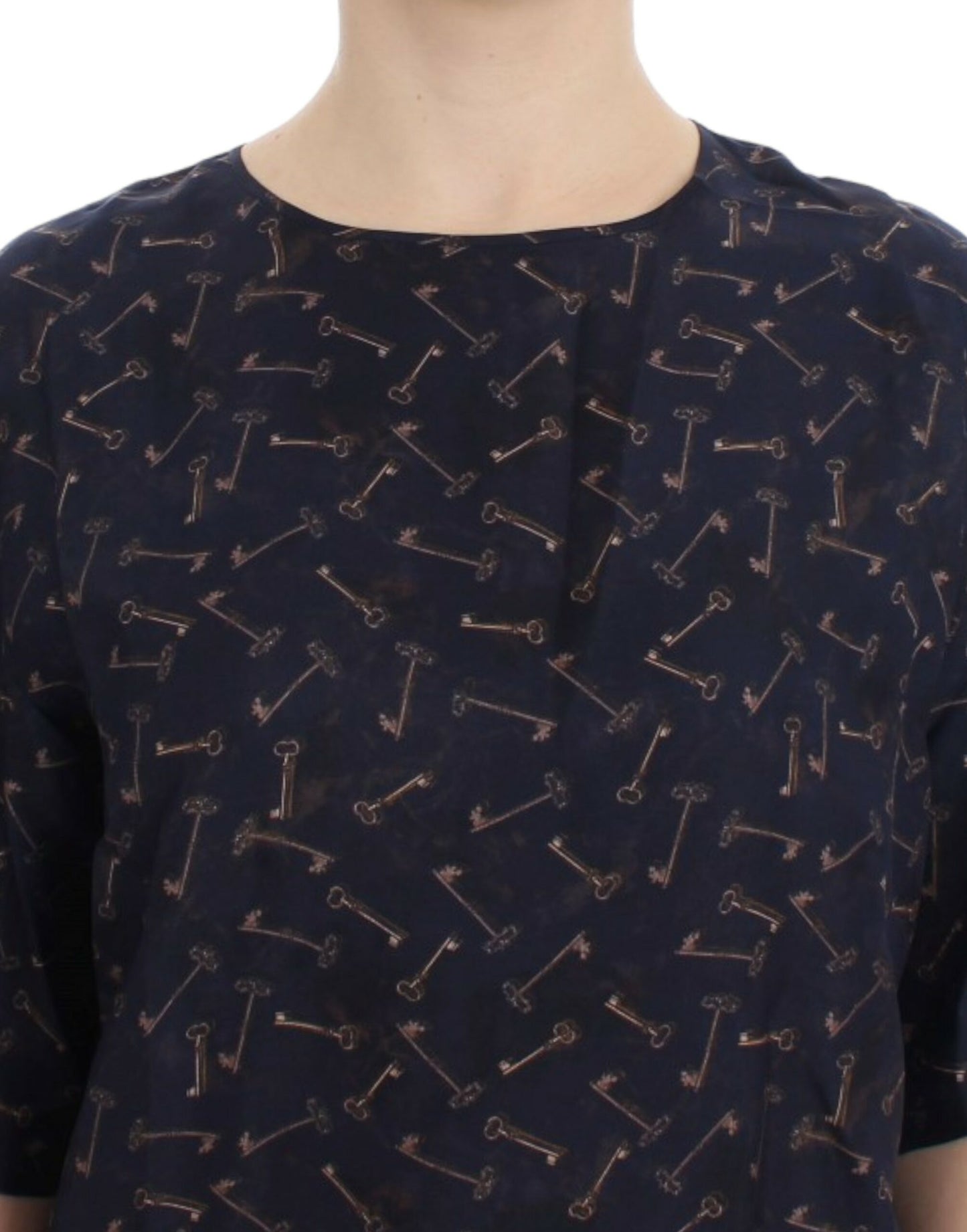 Dolce & Gabbana Blue gold key print silk blouse Dolce & Gabbana