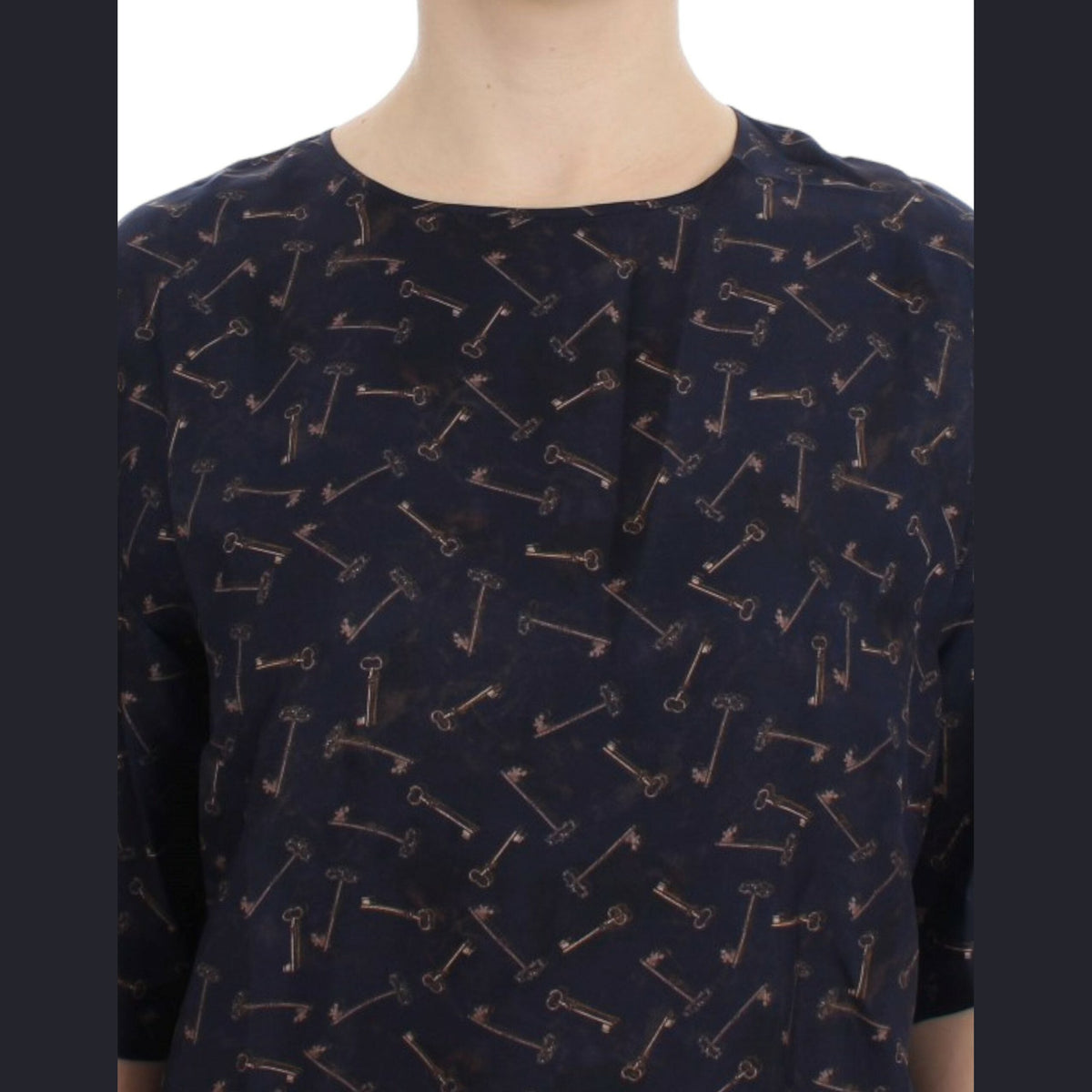 Dolce & Gabbana Blue gold key print silk blouse