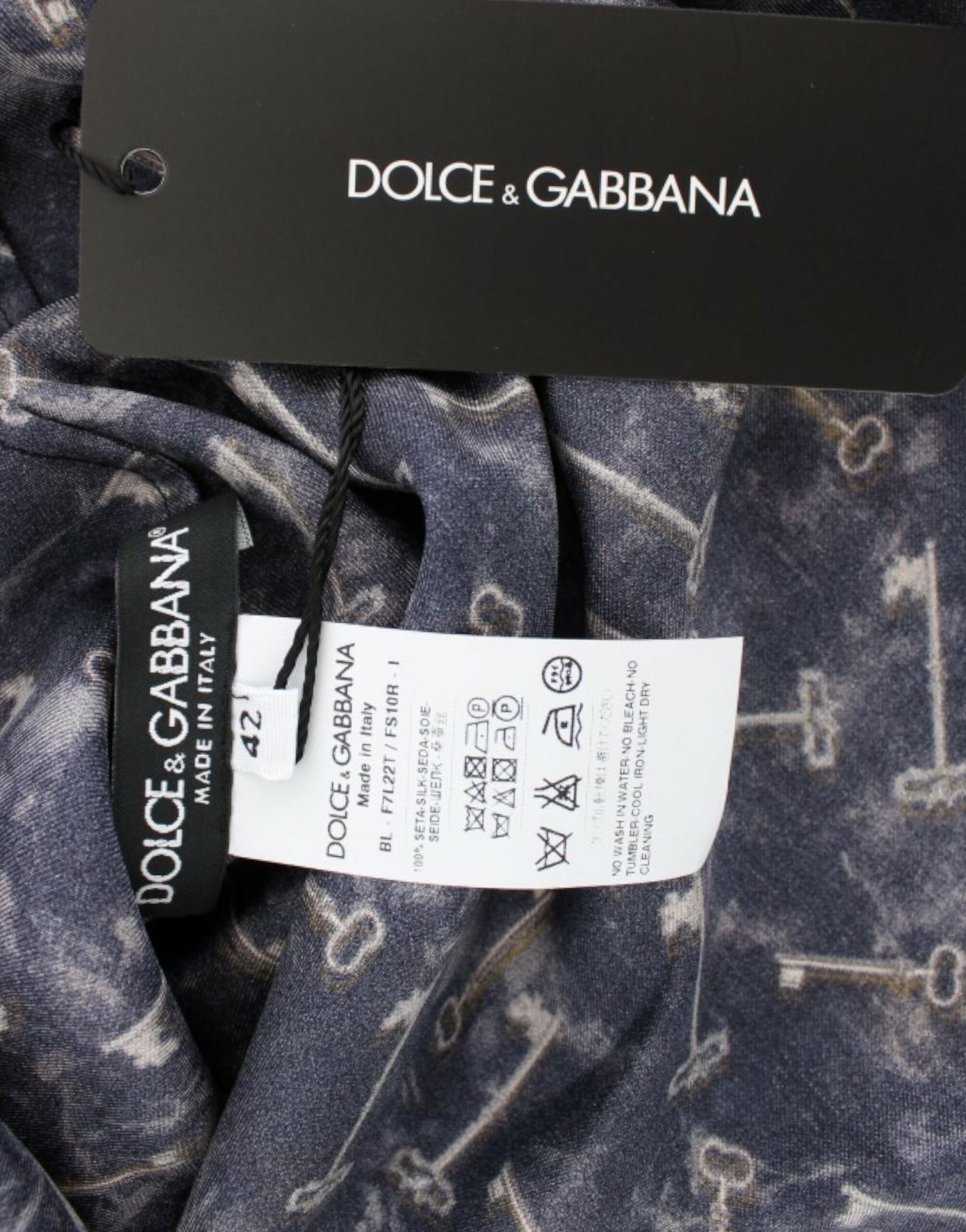 Dolce & Gabbana Blue gold key print silk blouse Dolce & Gabbana