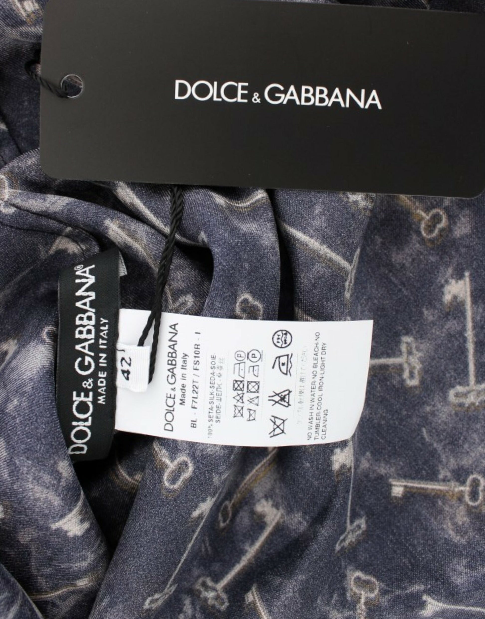 Dolce & Gabbana Blue gold key print silk blouse Dolce & Gabbana