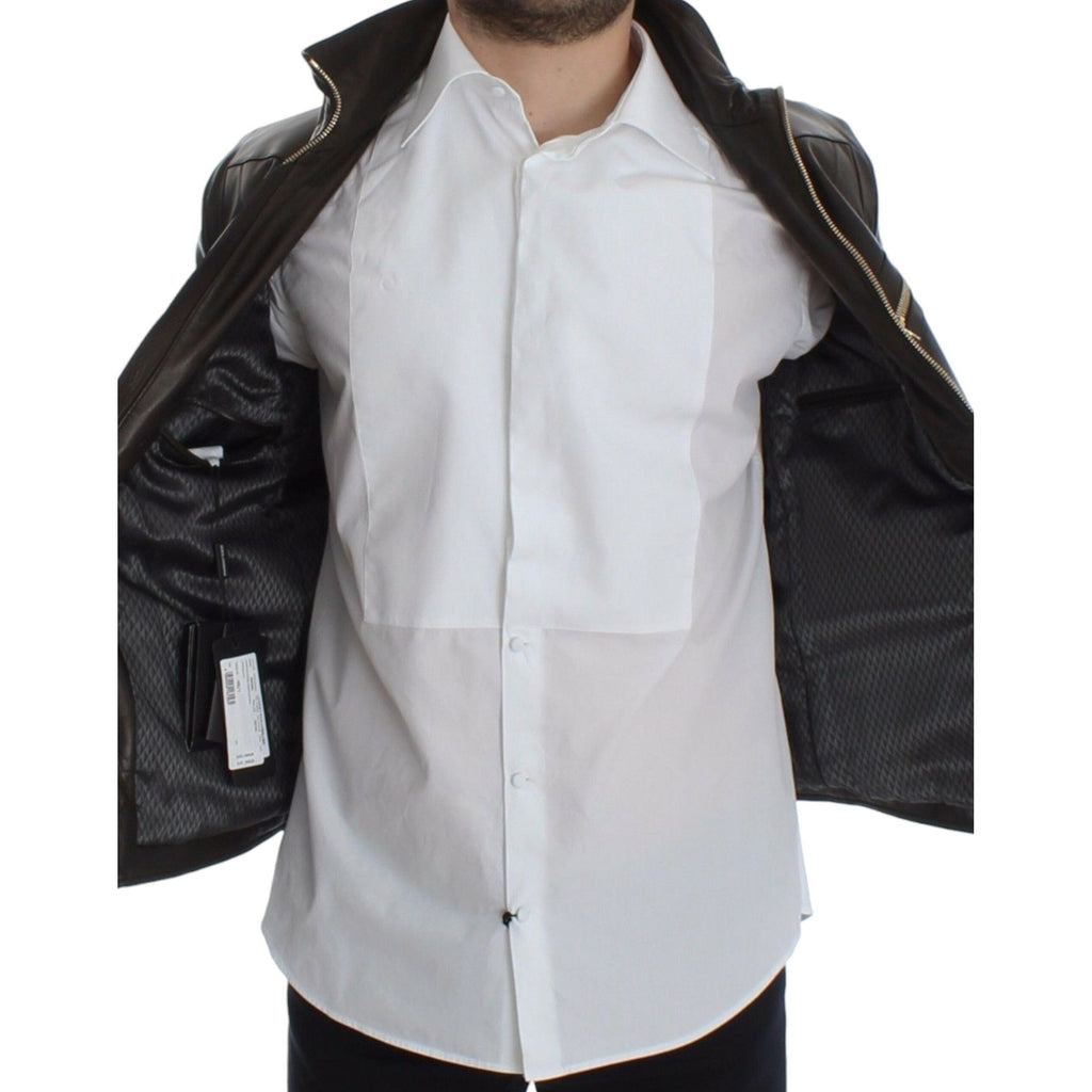 Dolce & Gabbana Brown Lambskin Leather Zipper Jacket